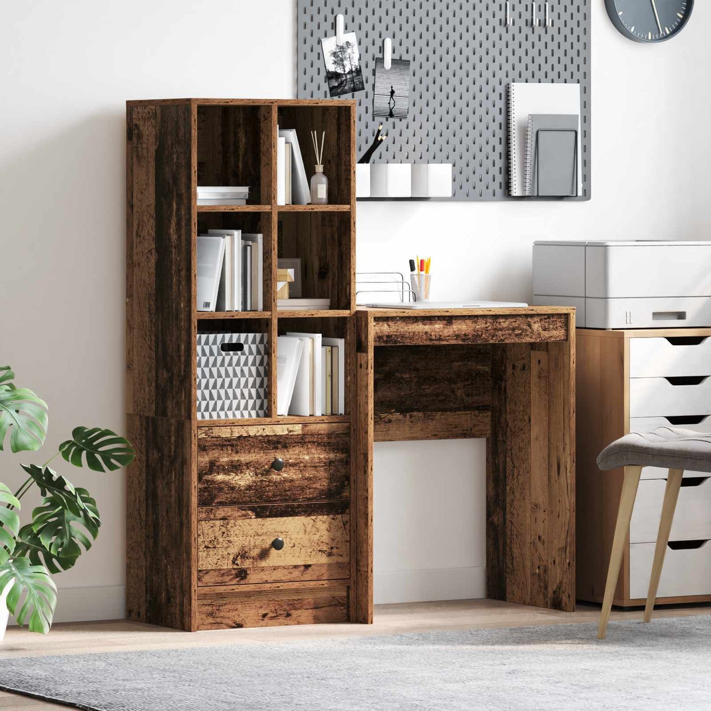 Bureau met lade met plank met opslag 2 pcs Oudhout is nu te koop bij PeponiXL, paradijselijk wonen!