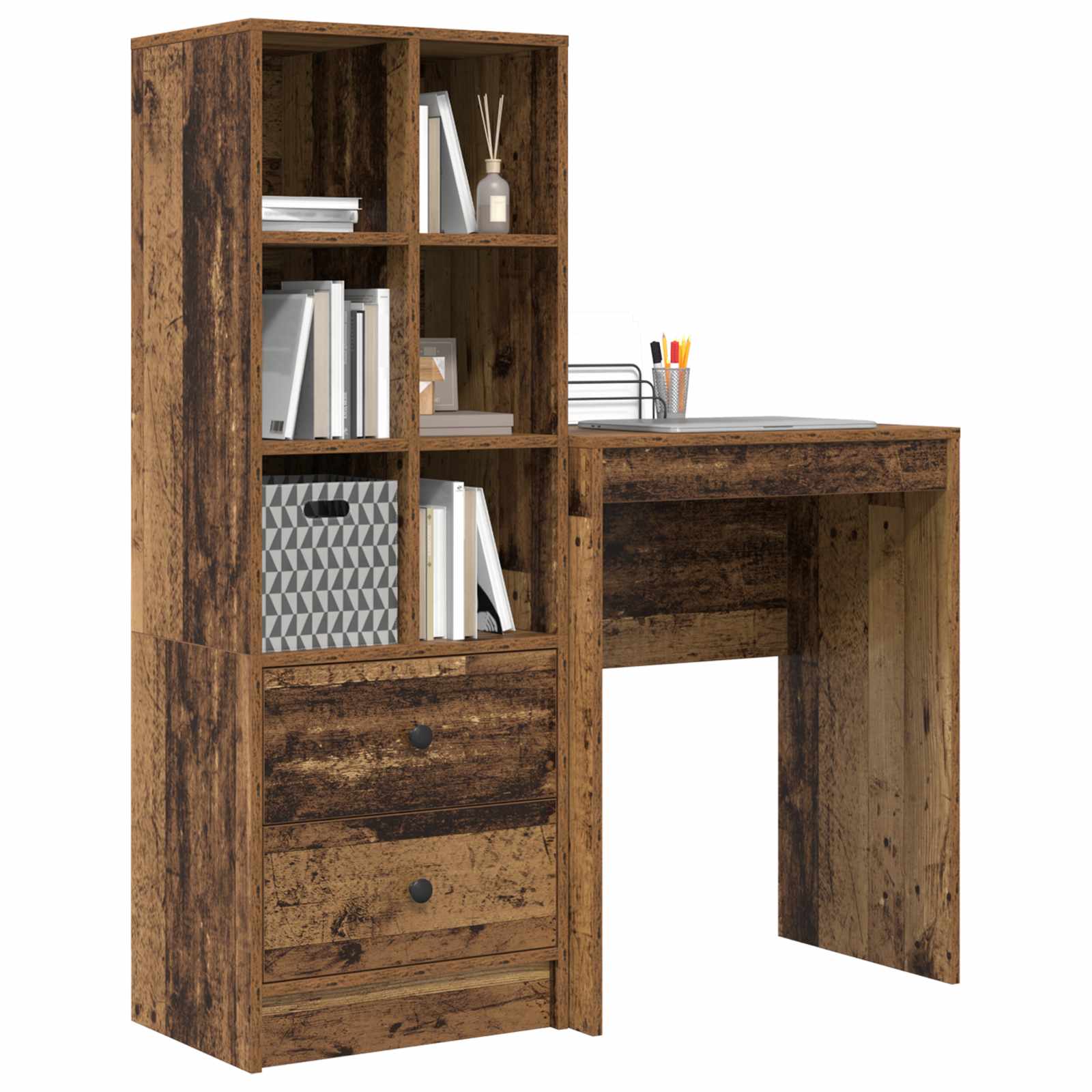 Bureau met lade met plank met opslag 2 pcs Oudhout is nu te koop bij PeponiXL, paradijselijk wonen!