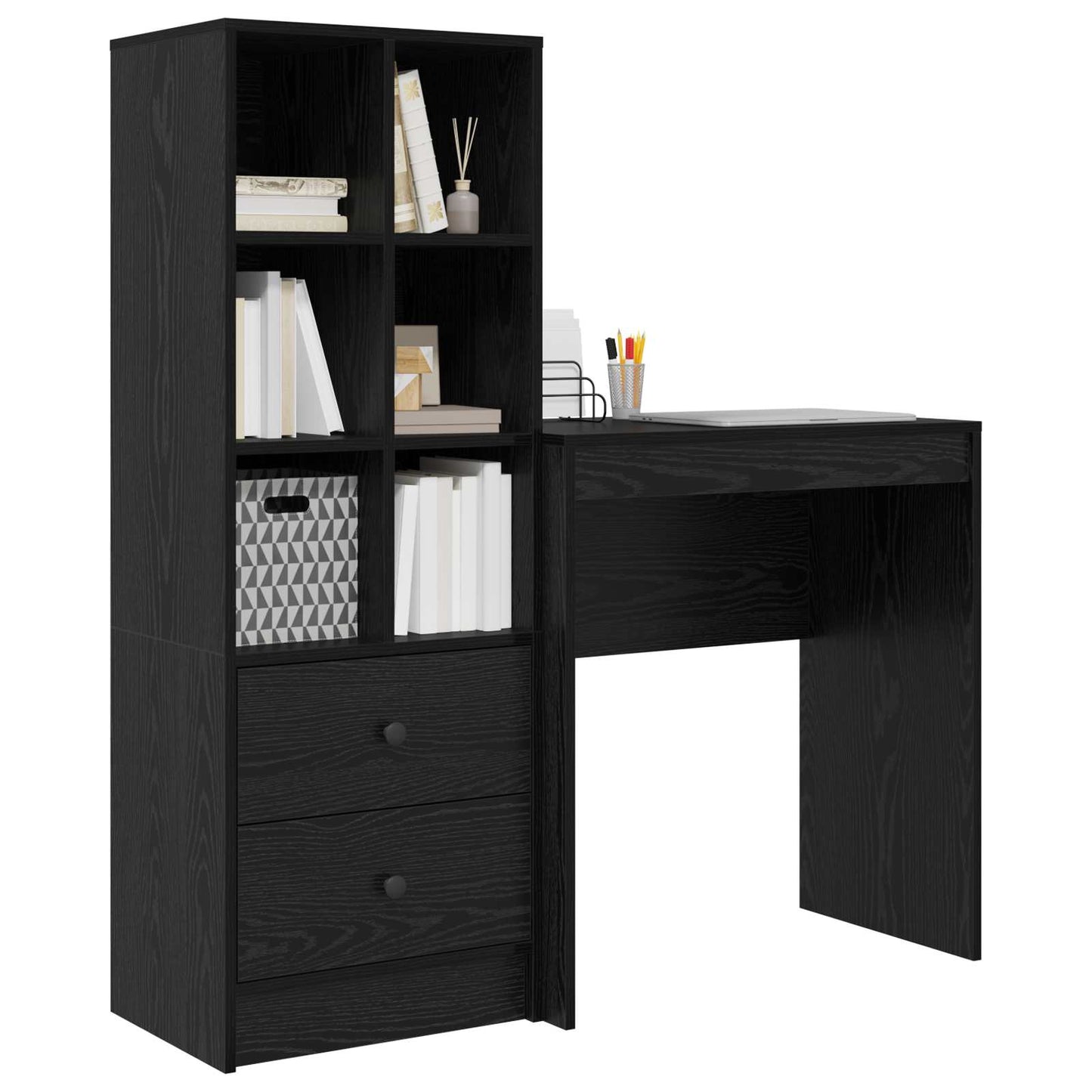 Bureau met lade met plank met opslag 2 pcs Zwart Eiken is nu te koop bij PeponiXL, paradijselijk wonen!