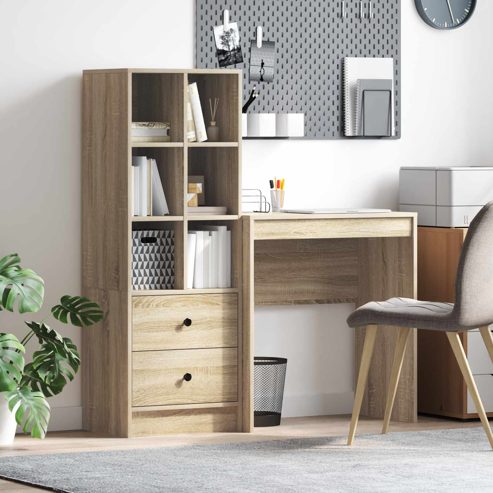 Bureau met lade met plank met opslag 2 pcs Sonoma Eiken is nu te koop bij PeponiXL, paradijselijk wonen!