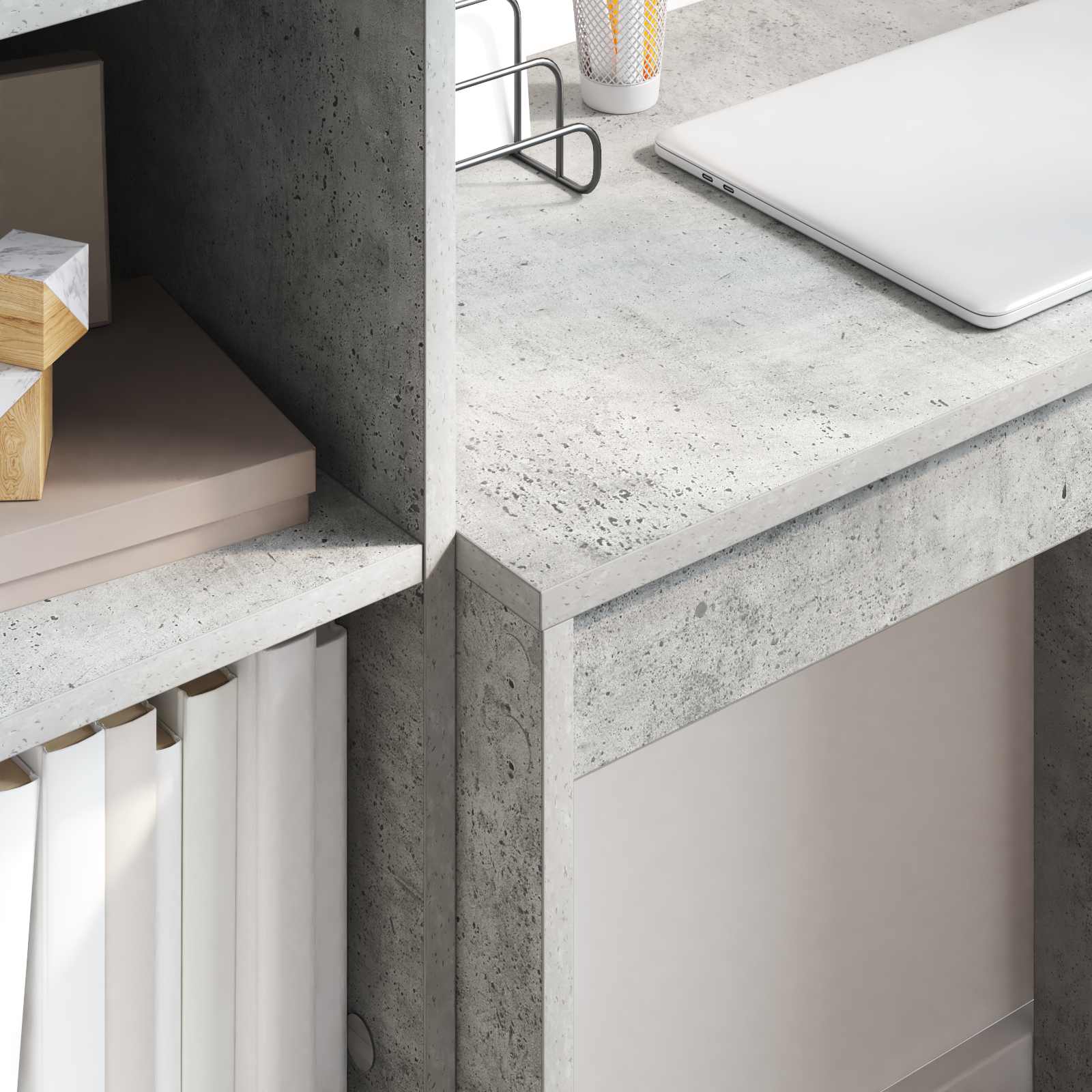 Bureau met lade met plank met opslag 2 pcs Beton Grijs is nu te koop bij PeponiXL, paradijselijk wonen!