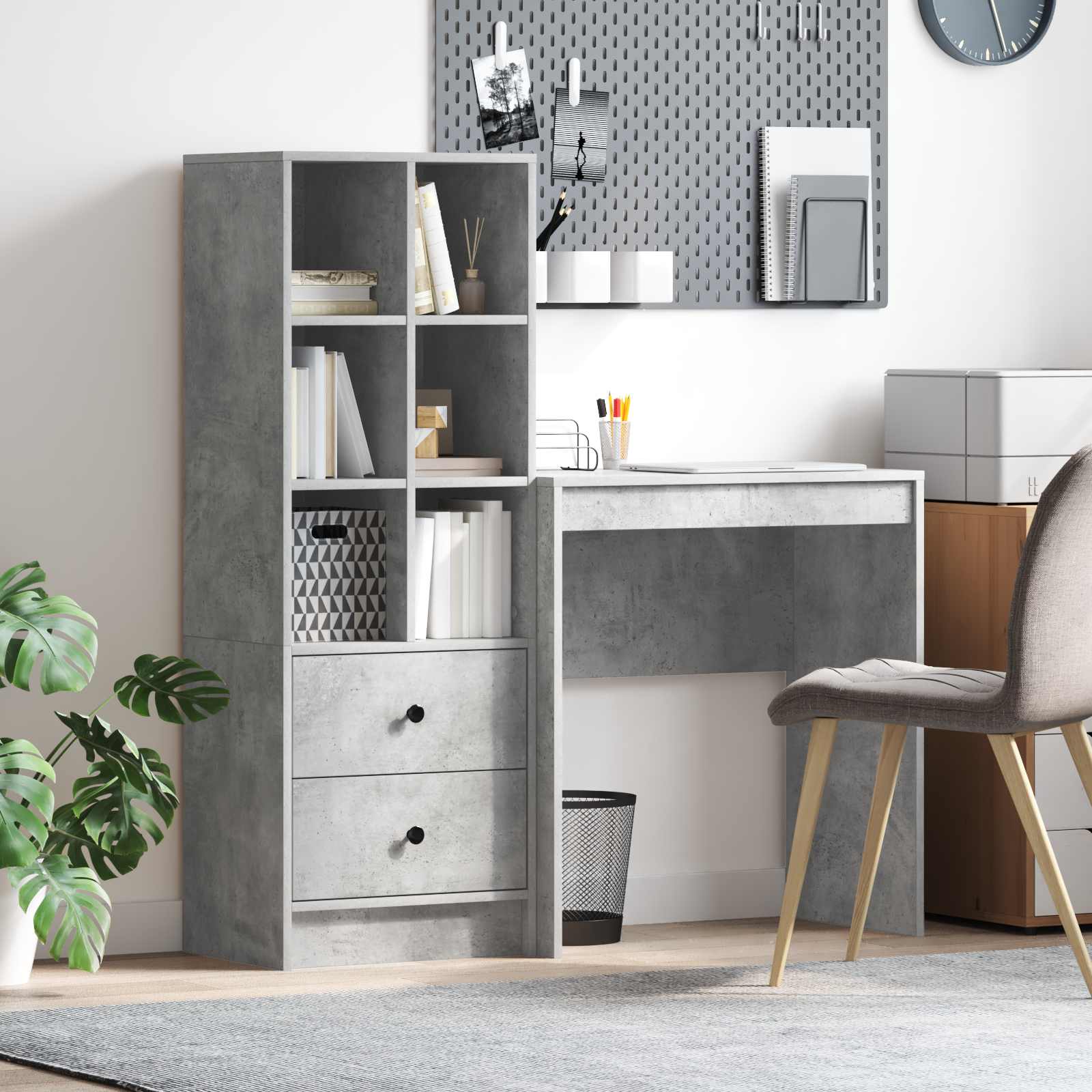 Bureau met lade met plank met opslag 2 pcs Beton Grijs is nu te koop bij PeponiXL, paradijselijk wonen!