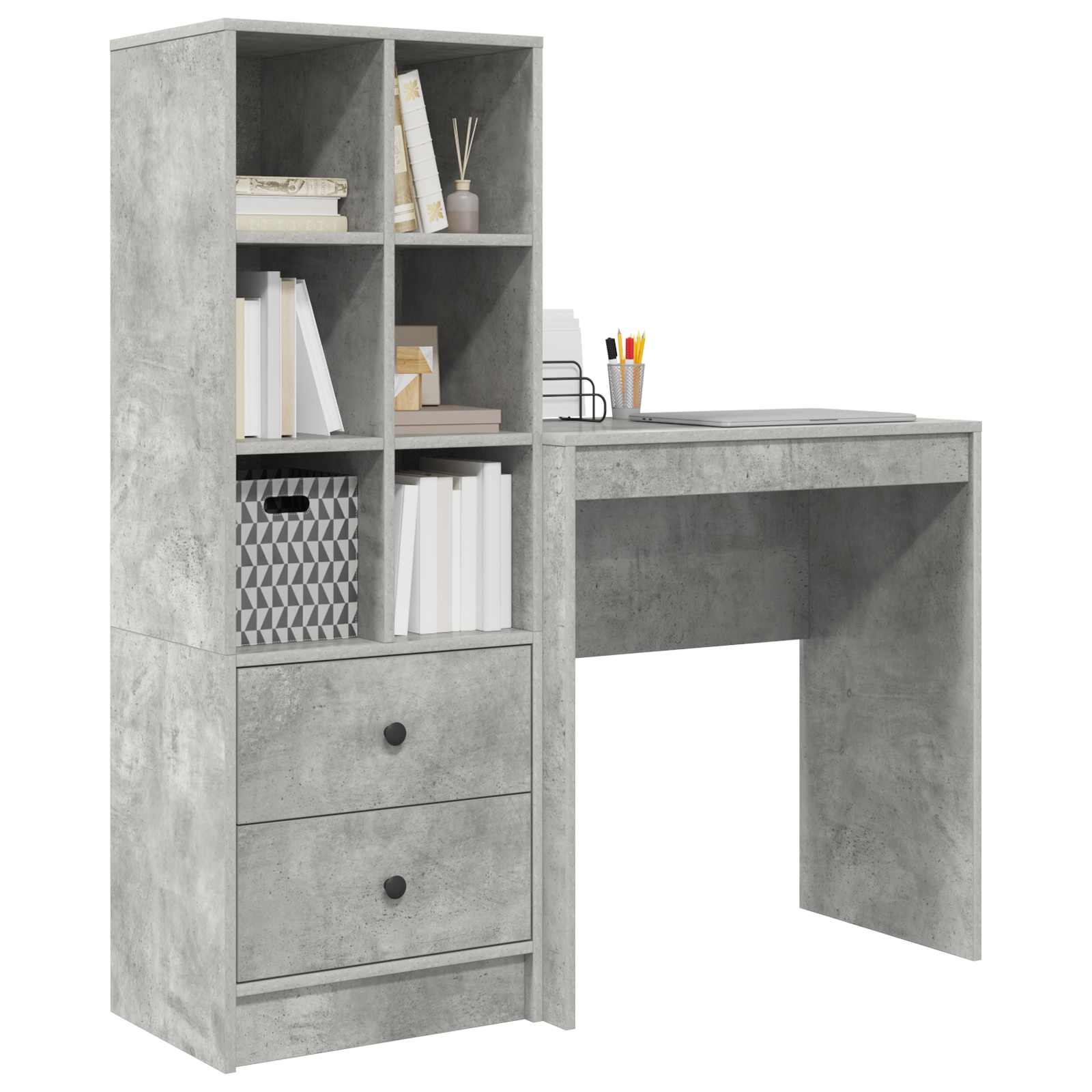 Bureau met lade met plank met opslag 2 pcs Beton Grijs is nu te koop bij PeponiXL, paradijselijk wonen!