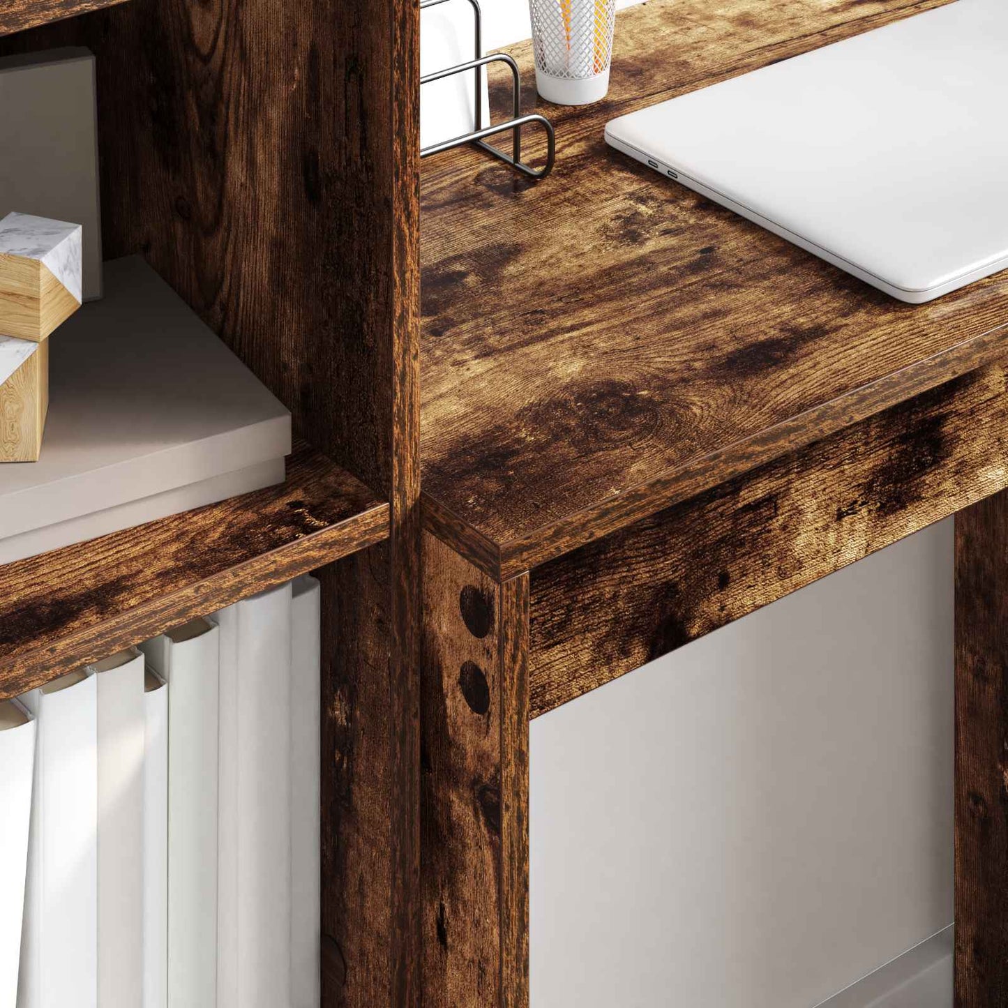 Bureau met lade met plank met opslag 2 pcs Gerookt eiken is nu te koop bij PeponiXL, paradijselijk wonen!