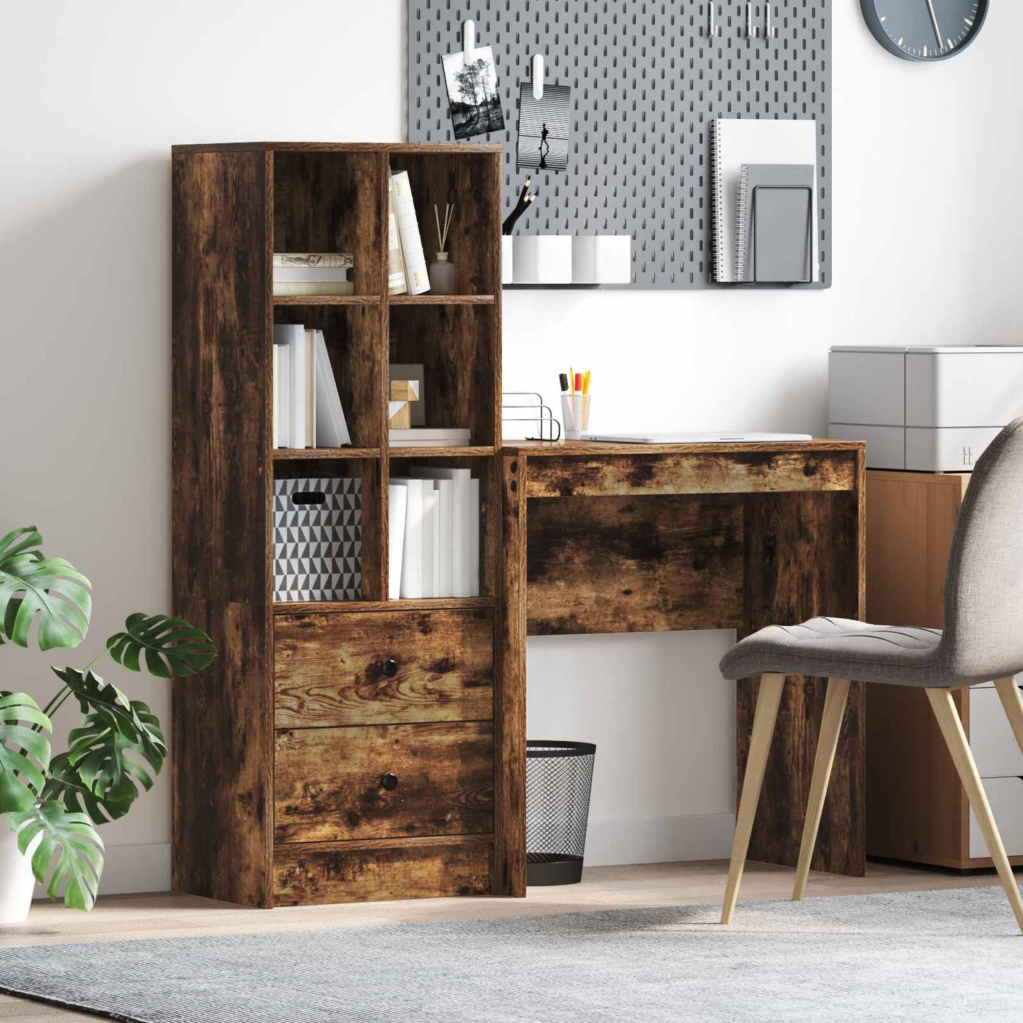 Bureau met lade met plank met opslag 2 pcs Gerookt eiken is nu te koop bij PeponiXL, paradijselijk wonen!