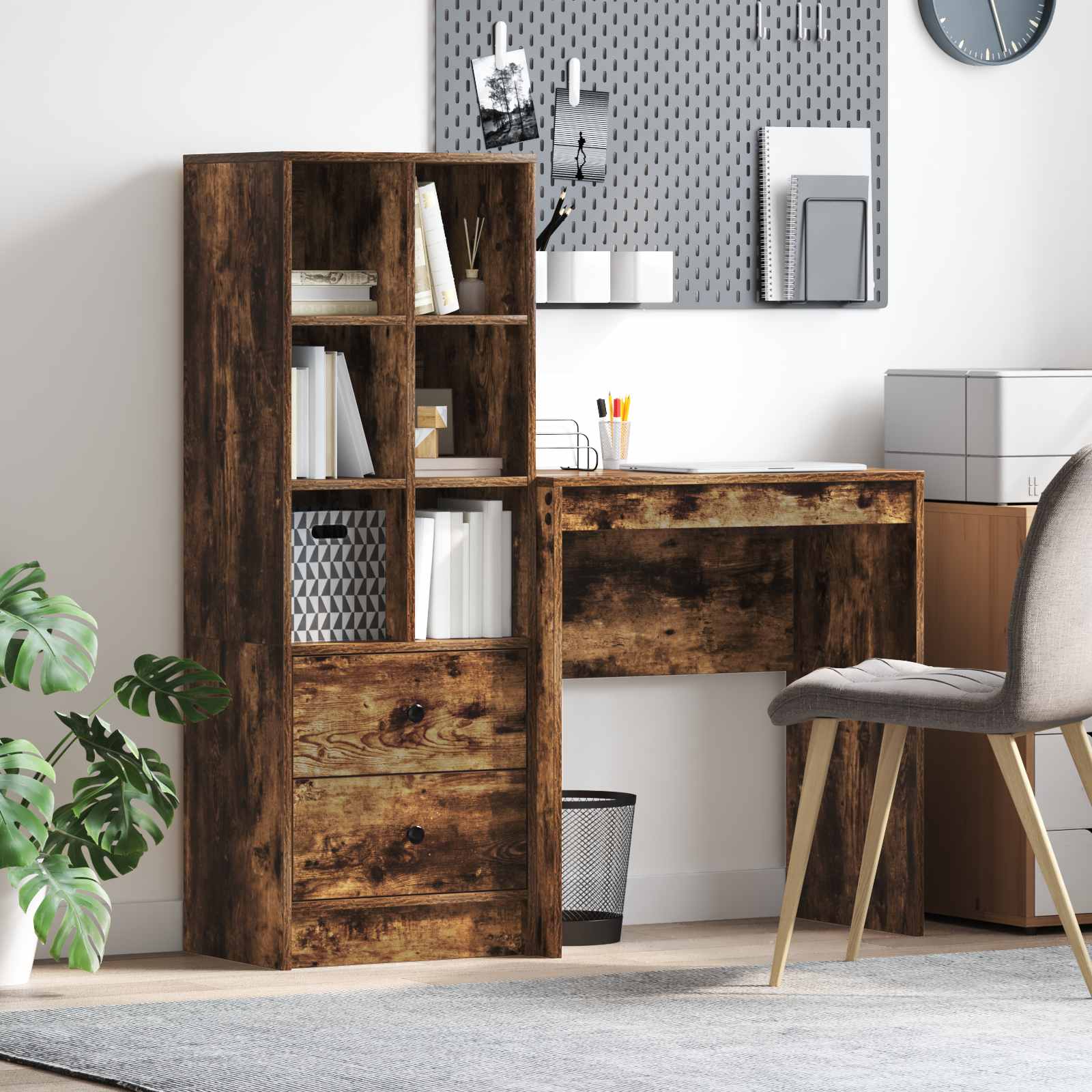 Bureau met lade met plank met opslag 2 pcs Gerookt eiken is nu te koop bij PeponiXL, paradijselijk wonen!