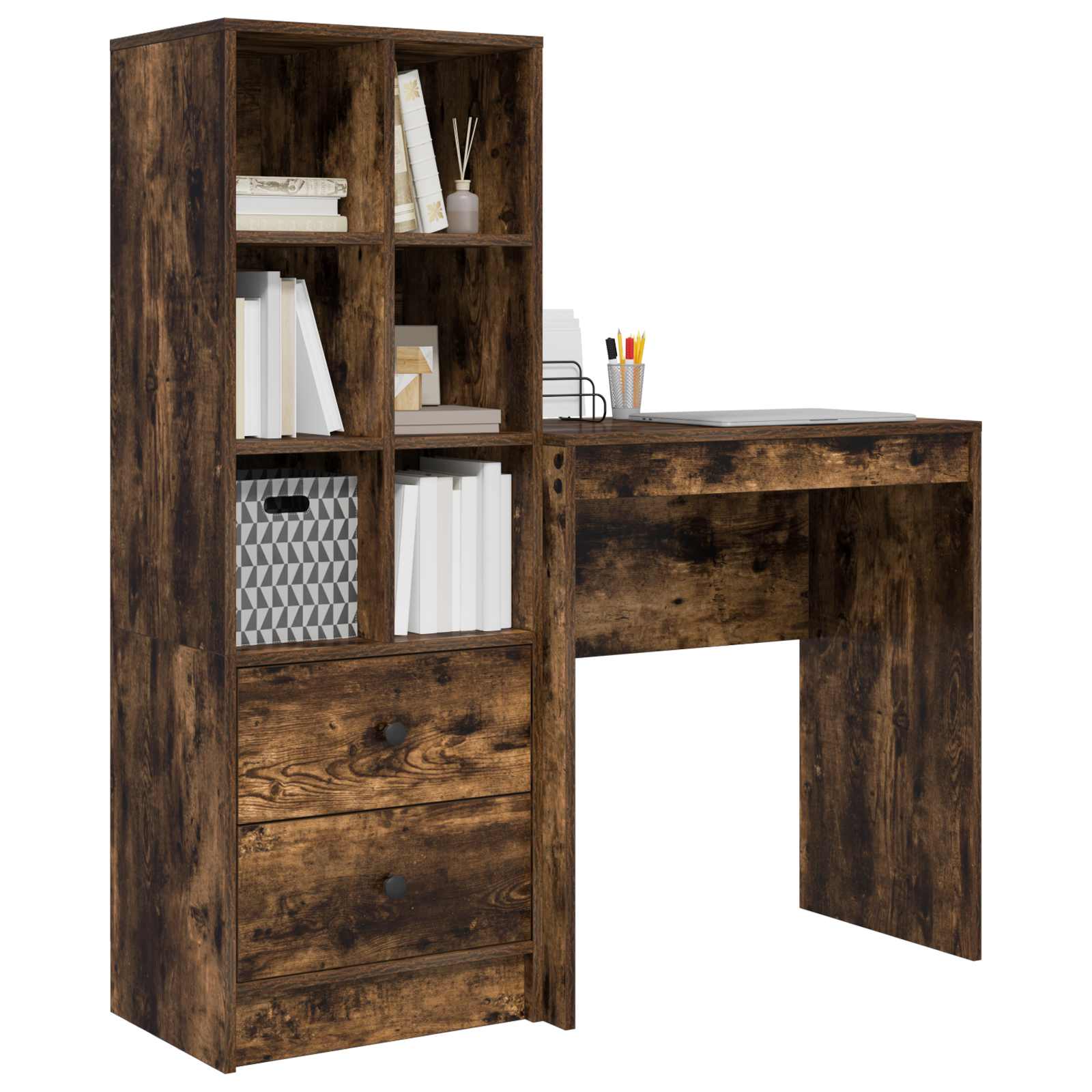 Bureau met lade met plank met opslag 2 pcs Gerookt eiken is nu te koop bij PeponiXL, paradijselijk wonen!