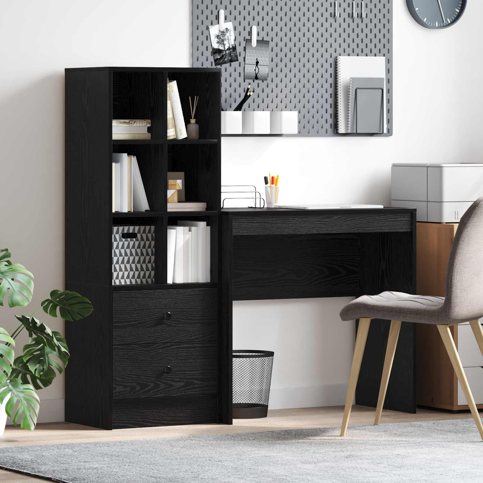 Bureau met lade met plank met opslag 2 pcs Zwart Eiken is nu te koop bij PeponiXL, paradijselijk wonen!