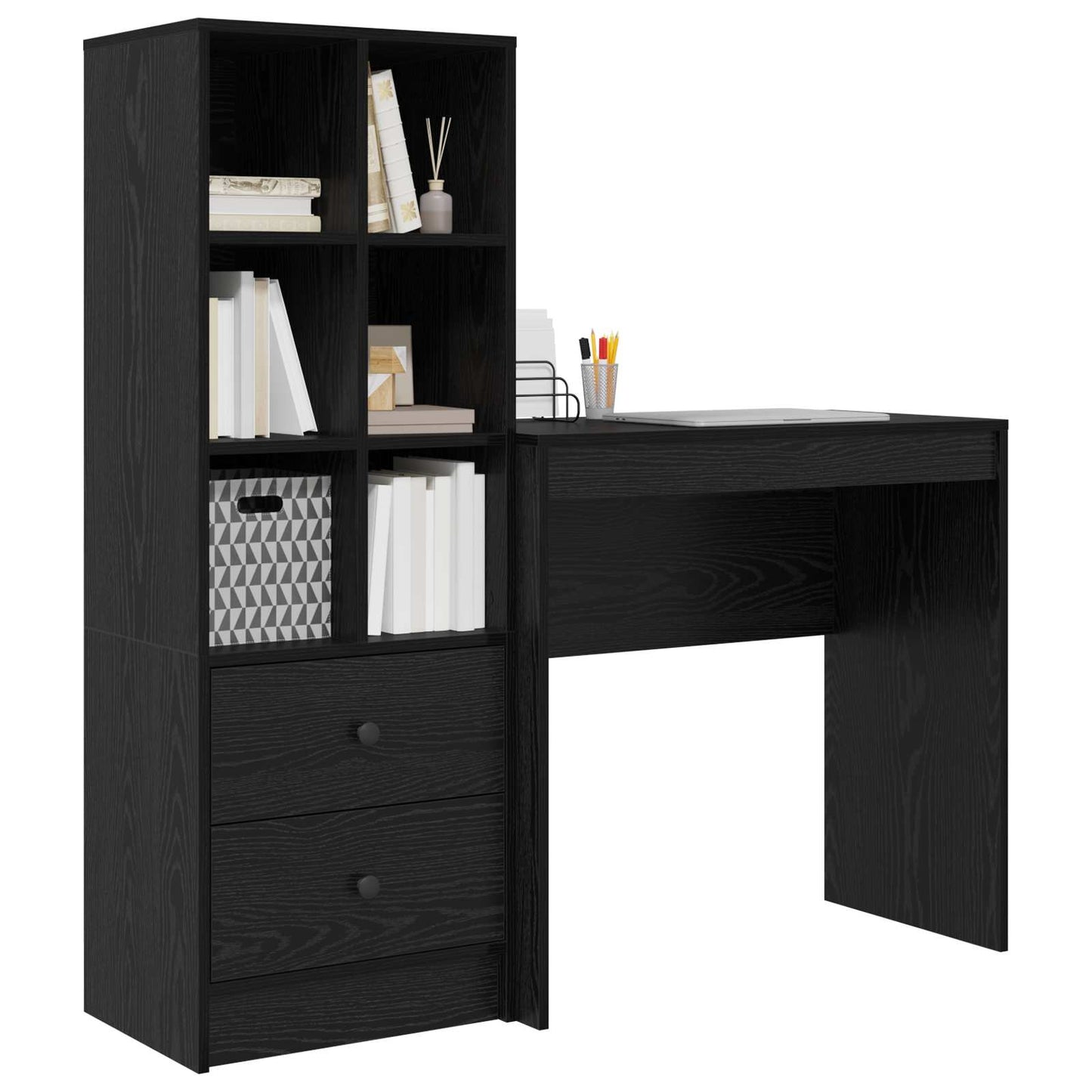 Bureau met lade met plank met opslag 2 pcs Zwart Eiken is nu te koop bij PeponiXL, paradijselijk wonen!