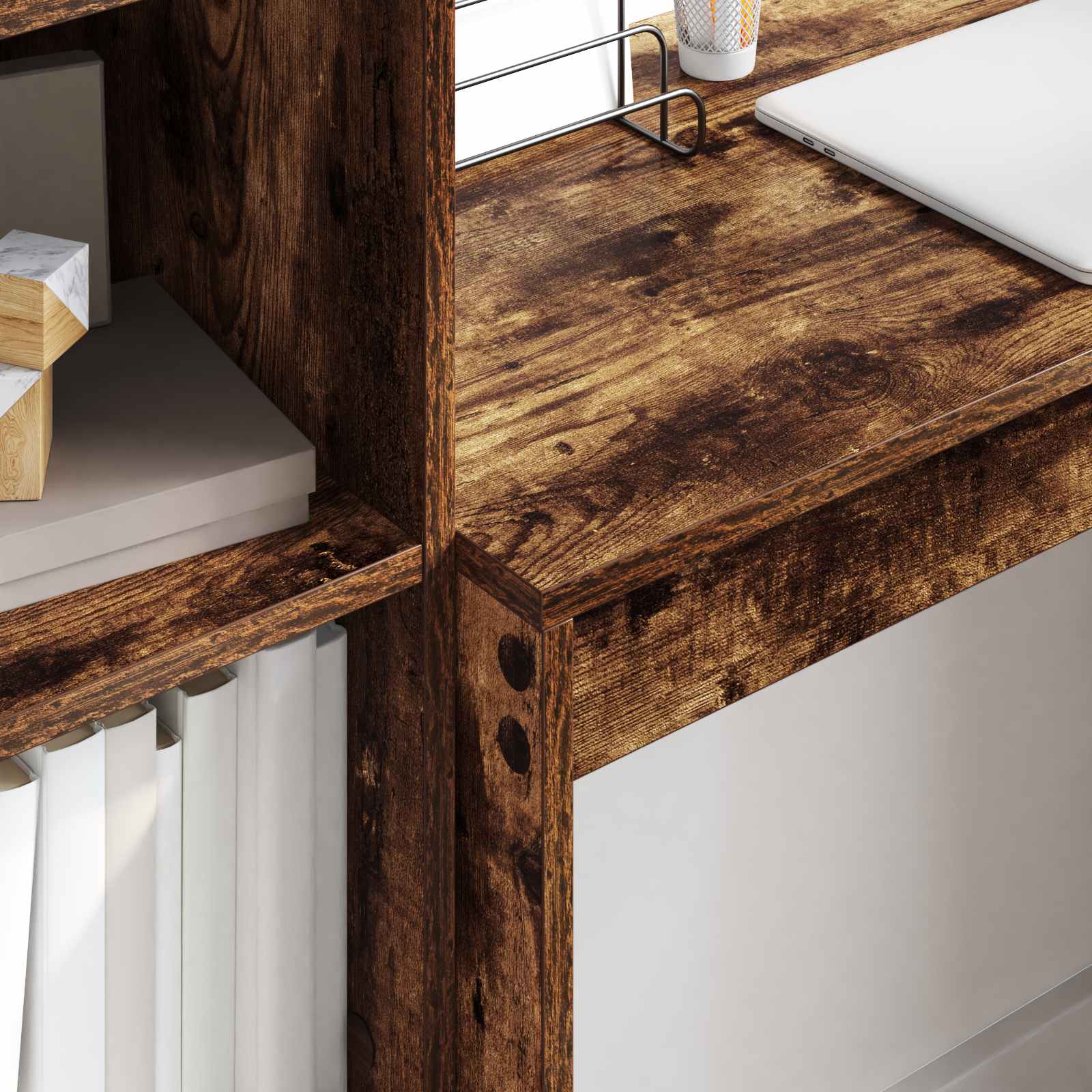 Bureau met lade met plank met opslag 2 pcs Gerookt eiken is nu te koop bij PeponiXL, paradijselijk wonen!