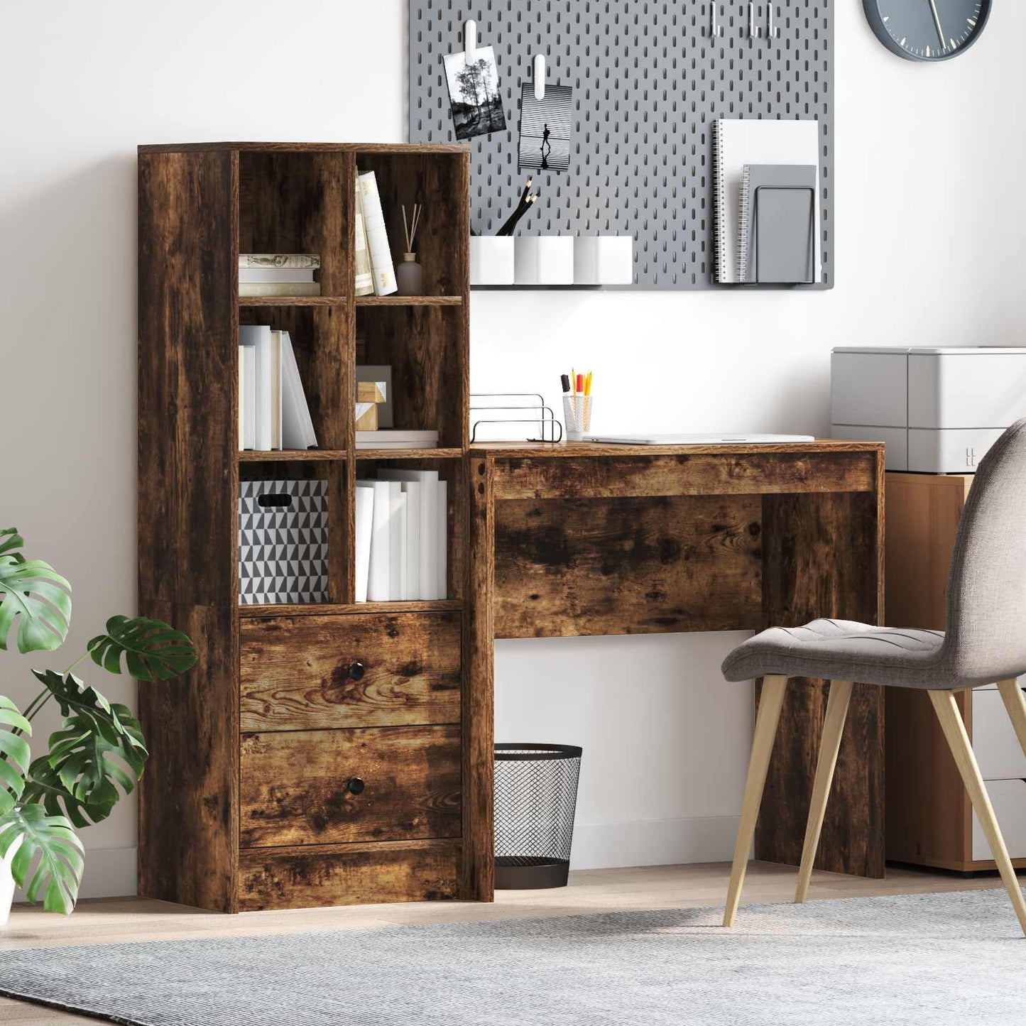 Bureau met lade met plank met opslag 2 pcs Gerookt eiken is nu te koop bij PeponiXL, paradijselijk wonen!