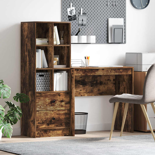 Bureau met lade met plank met opslag 2 pcs Gerookt eiken is nu te koop bij PeponiXL, paradijselijk wonen!