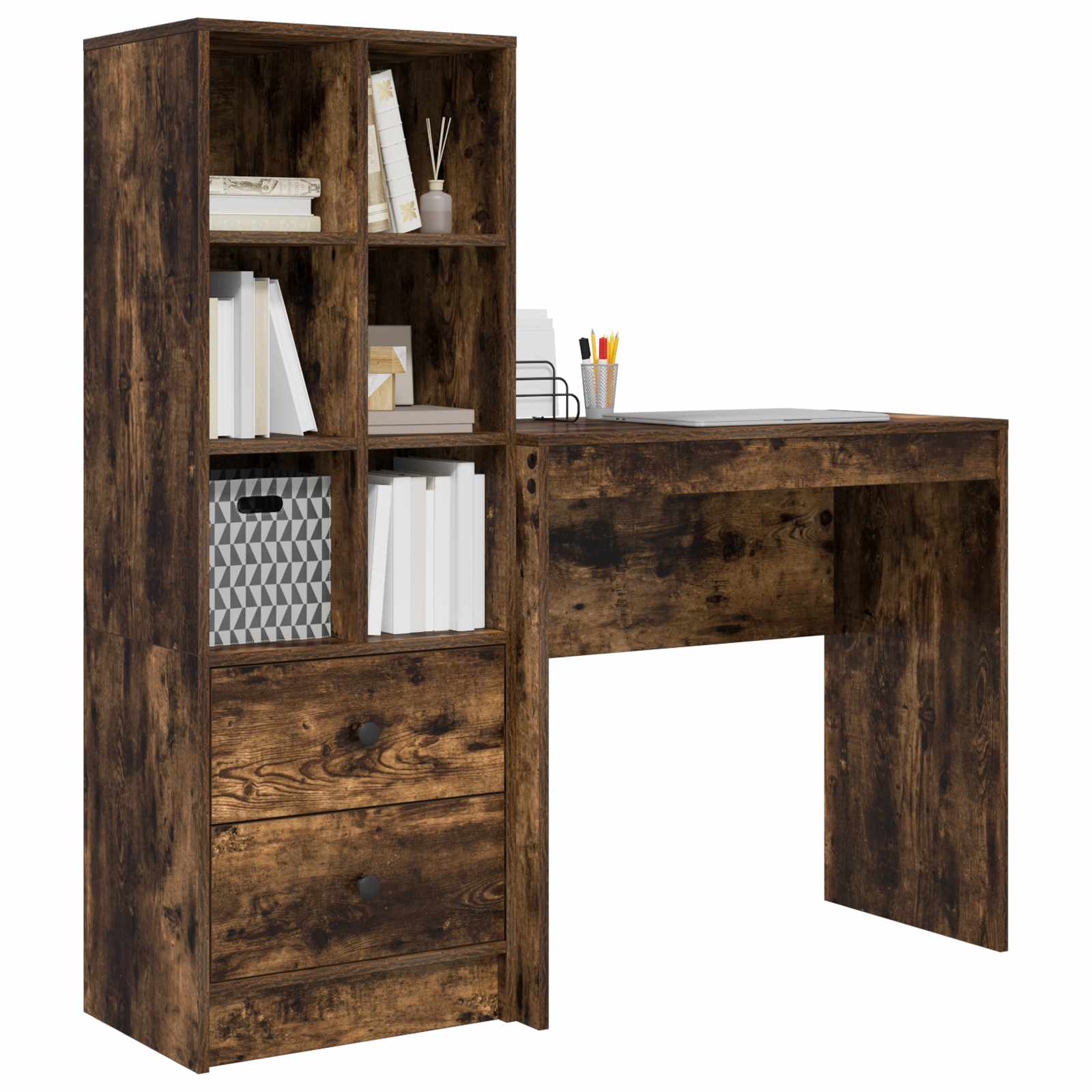 Bureau met lade met plank met opslag 2 pcs Gerookt eiken is nu te koop bij PeponiXL, paradijselijk wonen!