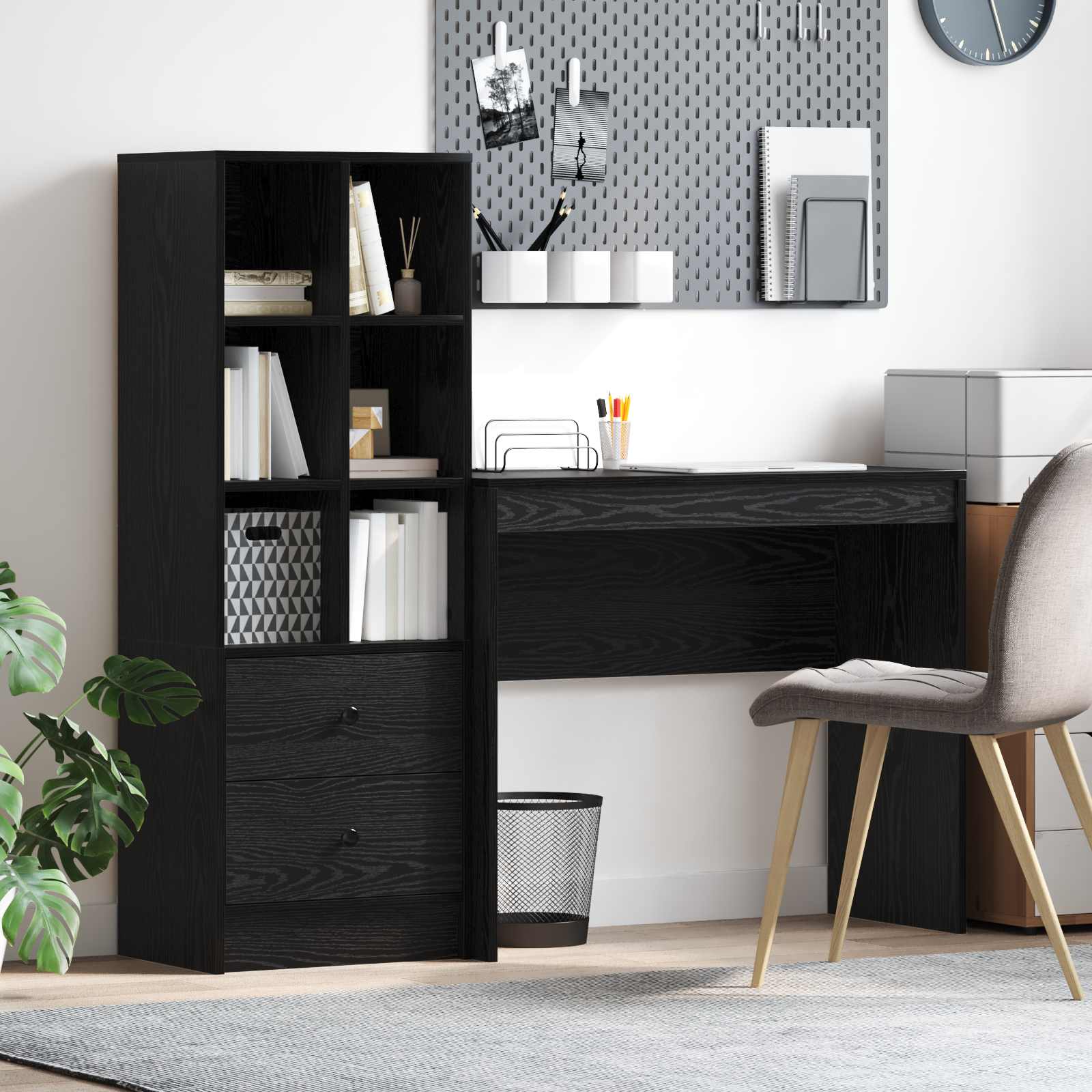 Bureau met lade met plank met opslag 2 pcs Zwart Eiken is nu te koop bij PeponiXL, paradijselijk wonen!