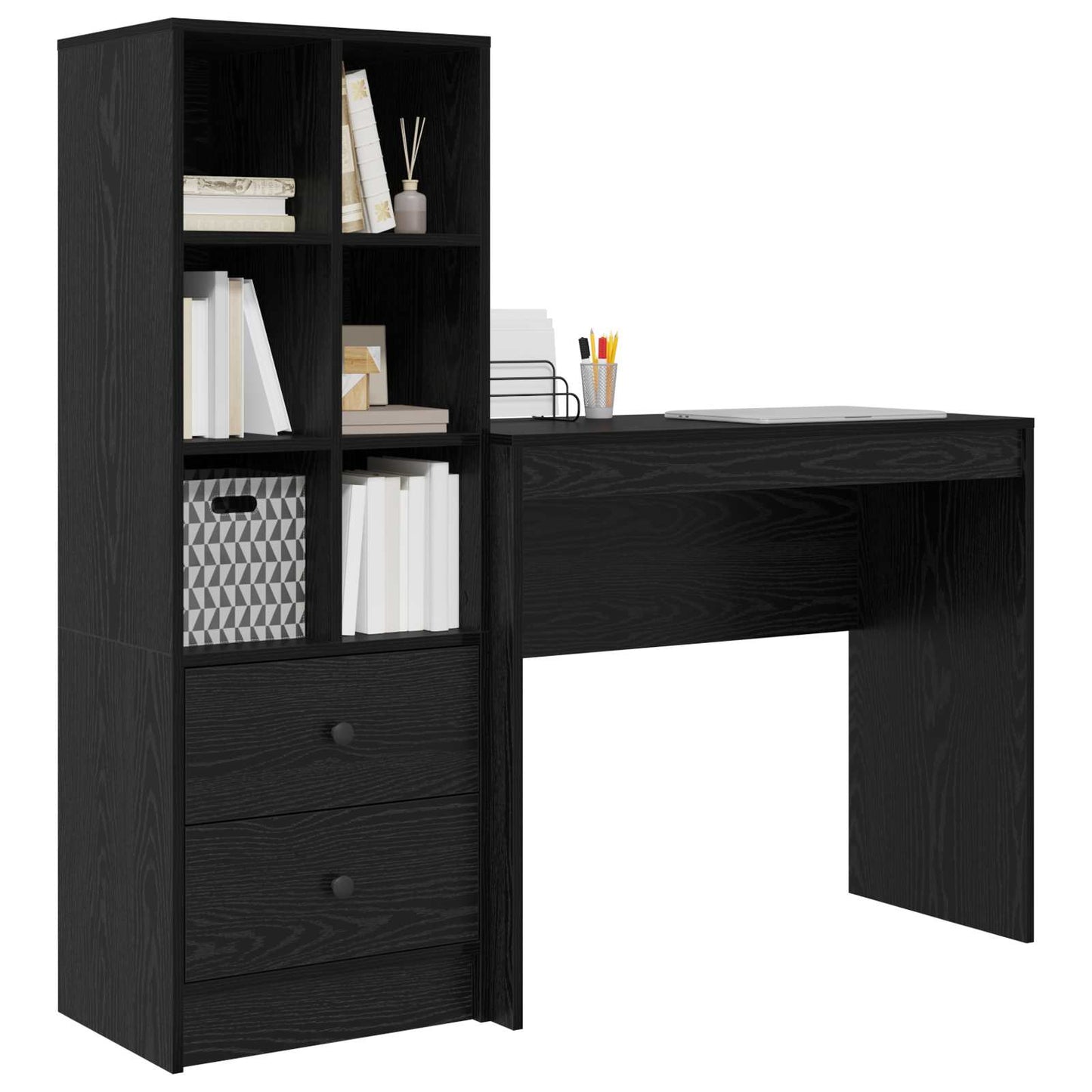Bureau met lade met plank met opslag 2 pcs Zwart Eiken is nu te koop bij PeponiXL, paradijselijk wonen!