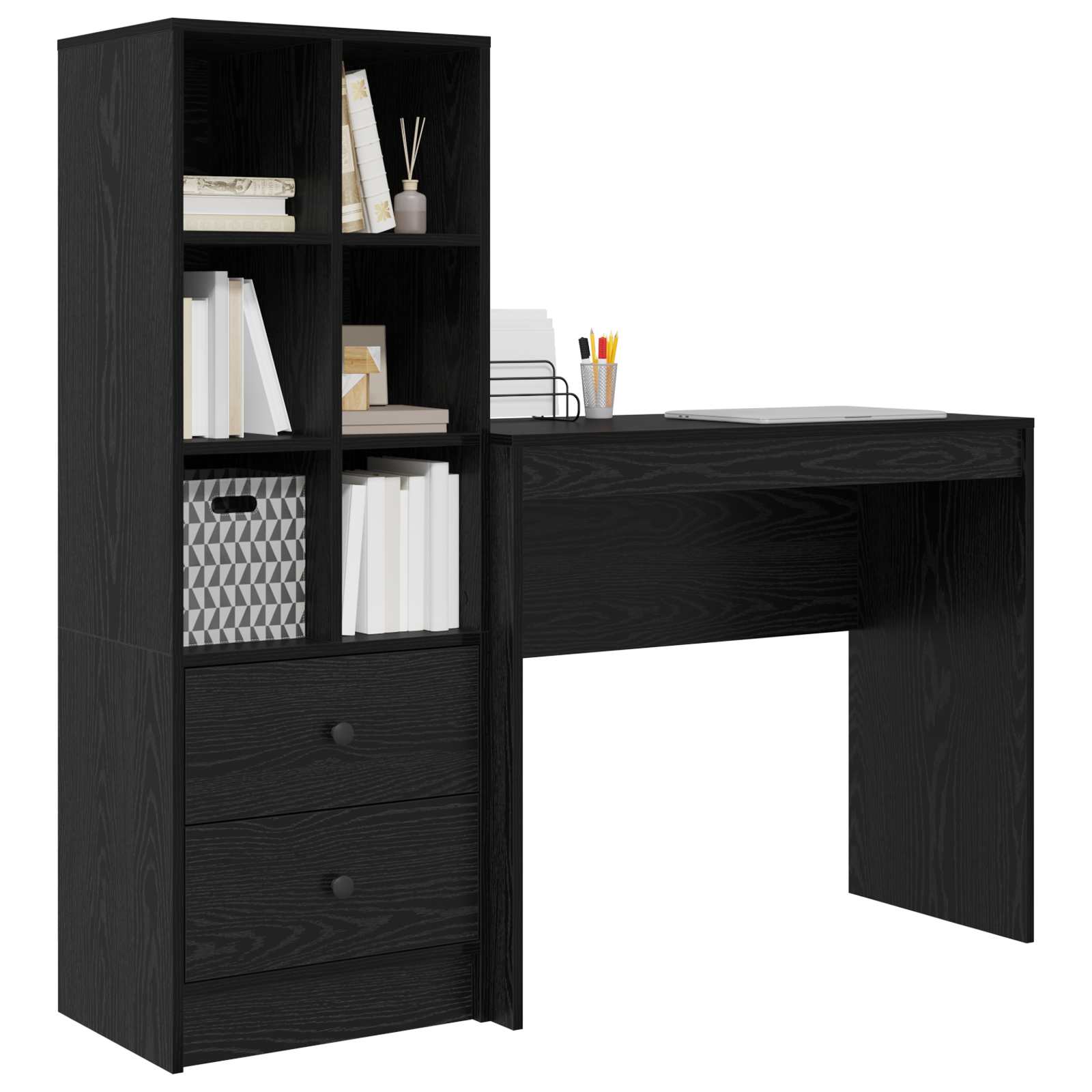Bureau met lade met plank met opslag 2 pcs Zwart Eiken is nu te koop bij PeponiXL, paradijselijk wonen!
