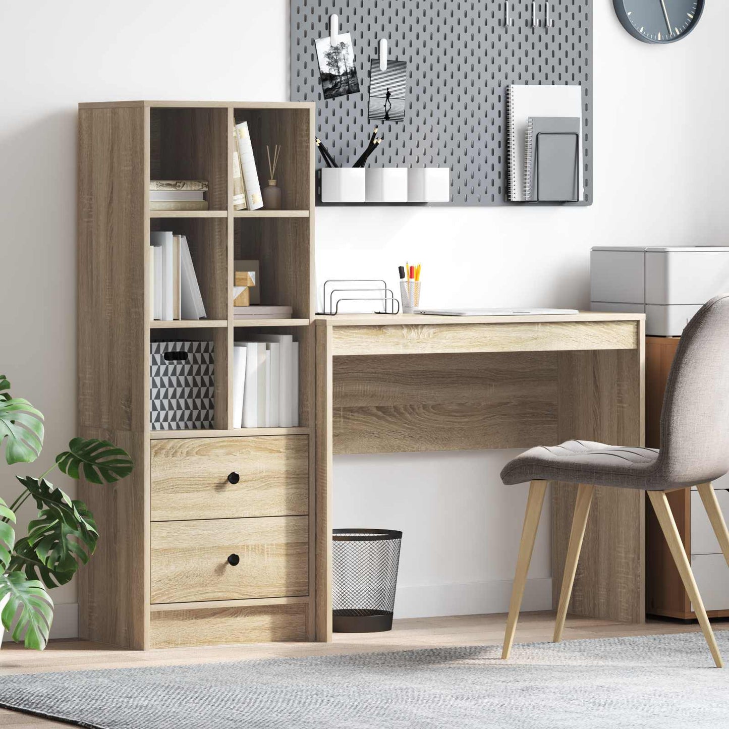 Bureau met lade met plank met opslag 2 pcs Sonoma Eiken is nu te koop bij PeponiXL, paradijselijk wonen!