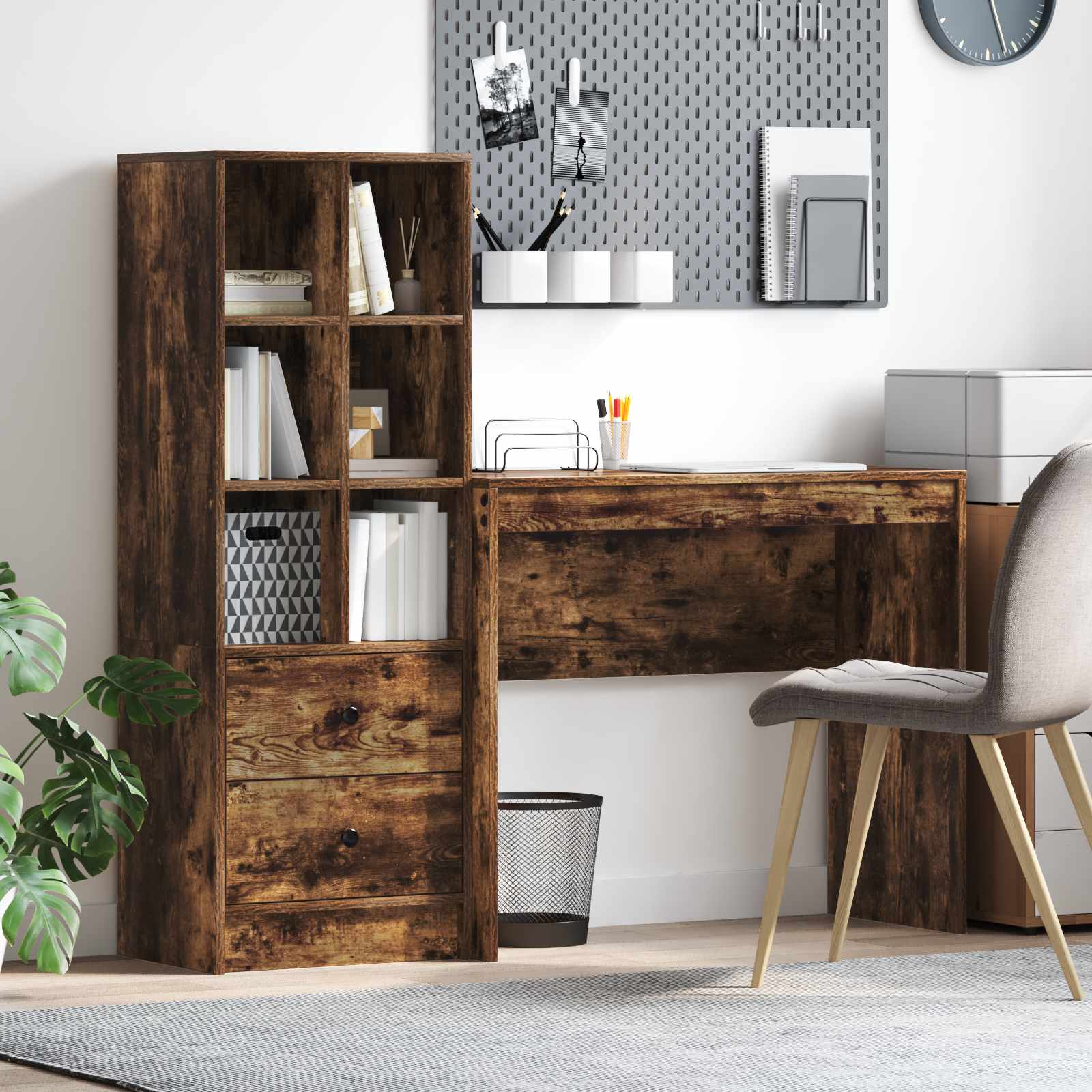 Bureau met lade met plank met opslag 2 pcs Gerookt eiken is nu te koop bij PeponiXL, paradijselijk wonen!