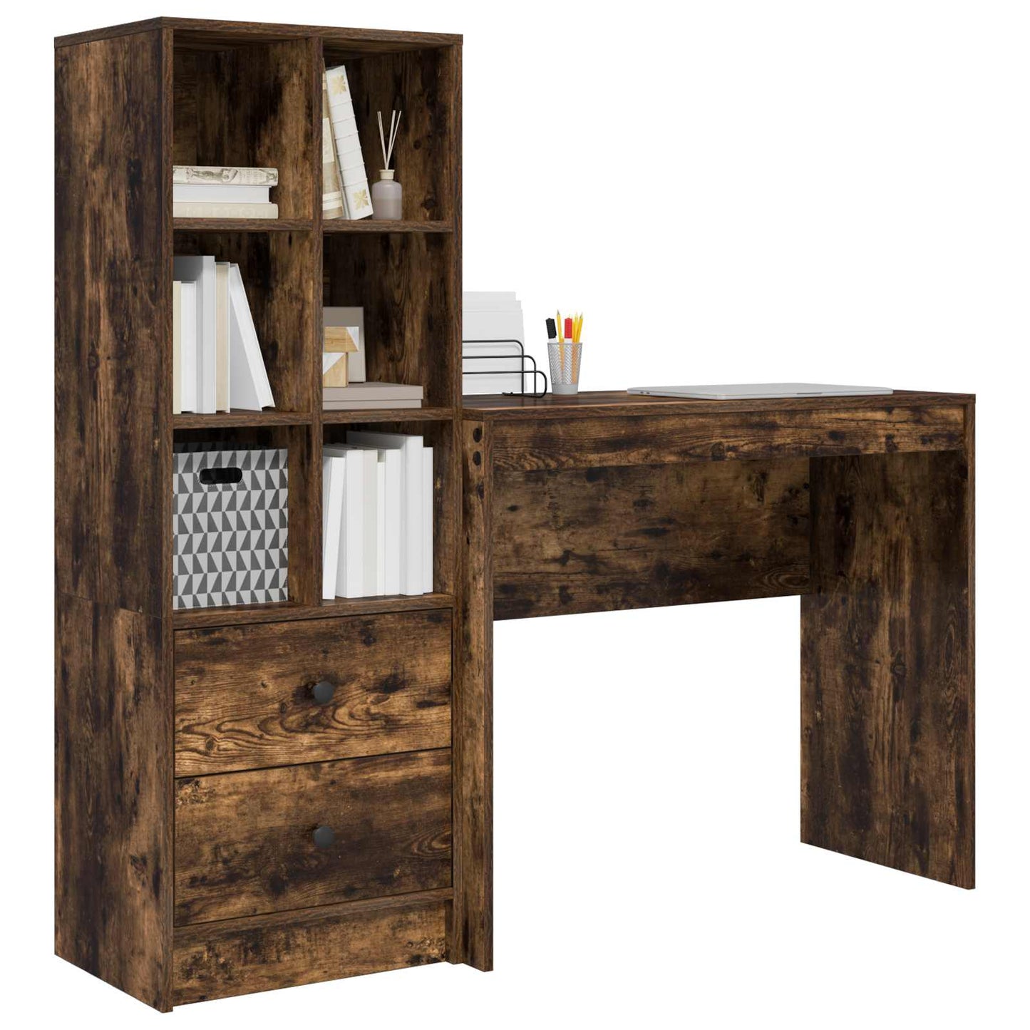 Bureau met lade met plank met opslag 2 pcs Gerookt eiken is nu te koop bij PeponiXL, paradijselijk wonen!
