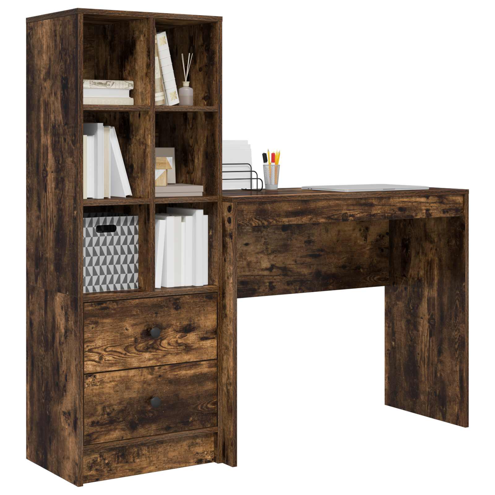 Bureau met lade met plank met opslag 2 pcs Gerookt eiken is nu te koop bij PeponiXL, paradijselijk wonen!