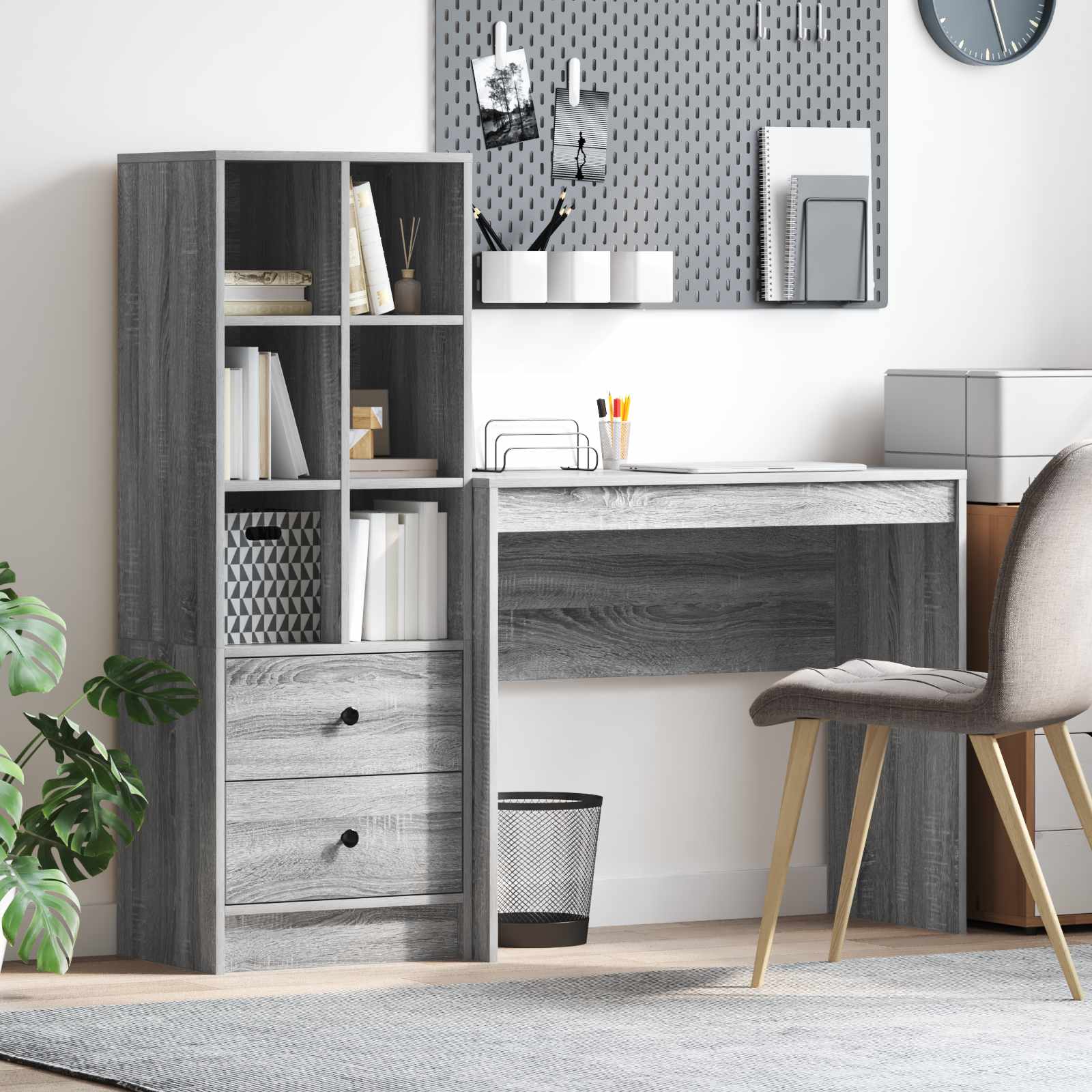 Bureau met lade met plank met opslag 2 pcs Grijs Sonoma is nu te koop bij PeponiXL, paradijselijk wonen!