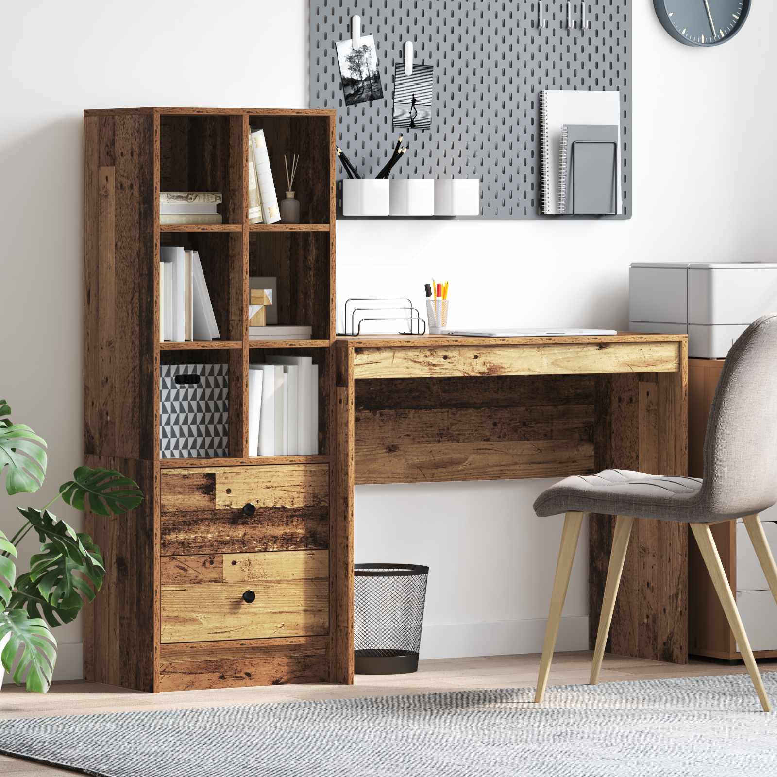 Bureau met lade met plank met opslag 2 pcs Oudhout is nu te koop bij PeponiXL, paradijselijk wonen!