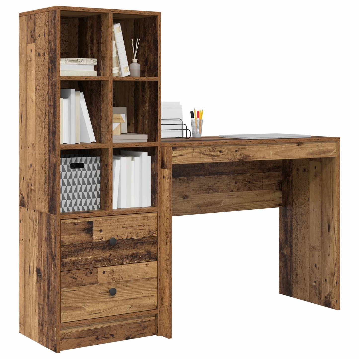 Bureau met lade met plank met opslag 2 pcs Oudhout is nu te koop bij PeponiXL, paradijselijk wonen!