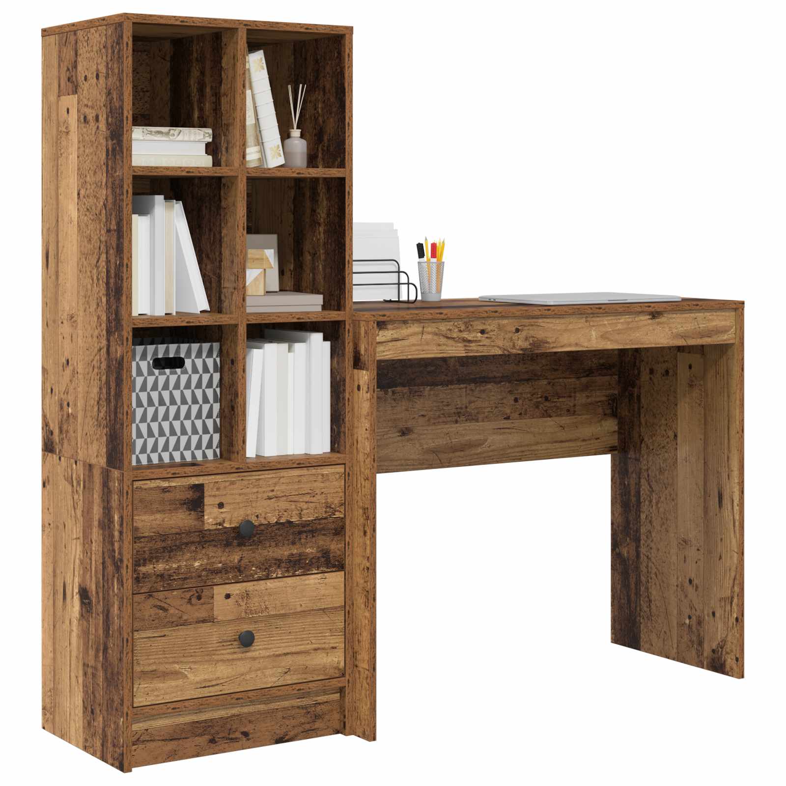 Bureau met lade met plank met opslag 2 pcs Oudhout is nu te koop bij PeponiXL, paradijselijk wonen!