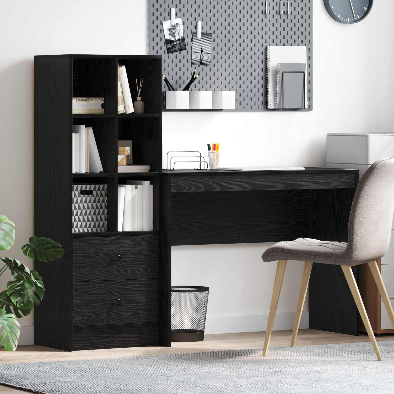 Bureau met lade met plank met opslag 2 pcs Zwart Eiken is nu te koop bij PeponiXL, paradijselijk wonen!