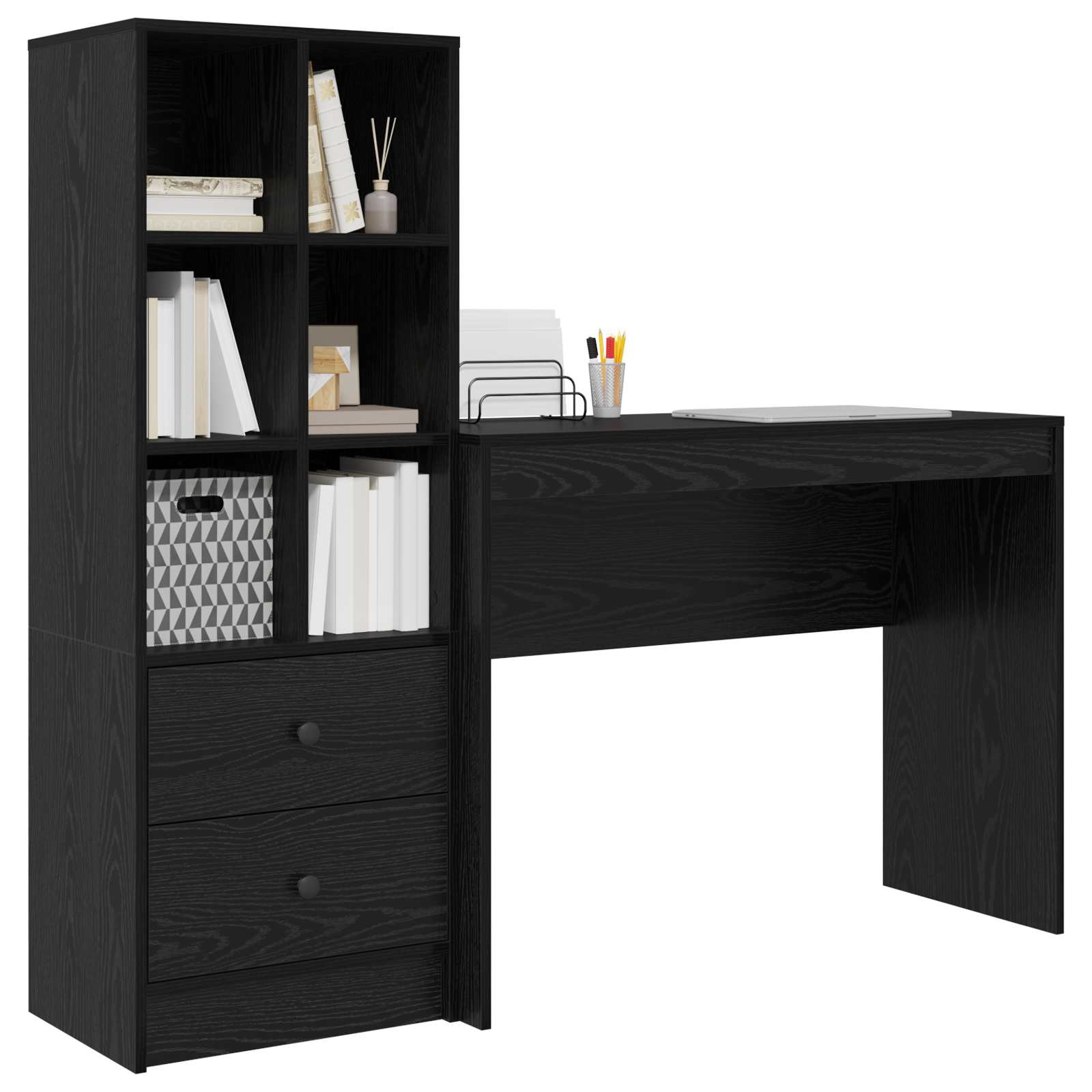 Bureau met lade met plank met opslag 2 pcs Zwart Eiken is nu te koop bij PeponiXL, paradijselijk wonen!