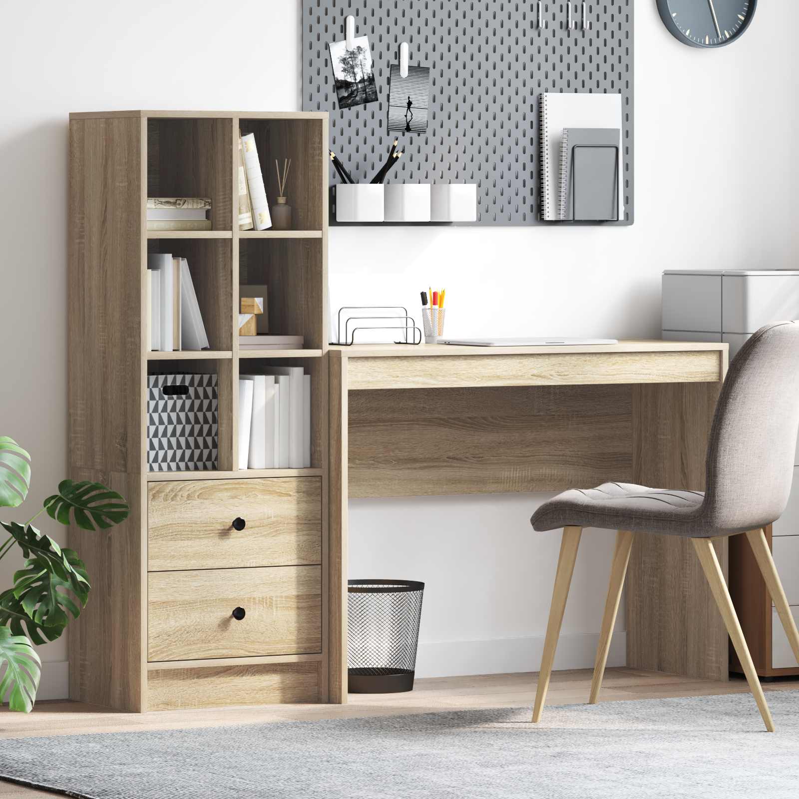 Bureau met lade met plank met opslag 2 pcs Sonoma Eiken is nu te koop bij PeponiXL, paradijselijk wonen!