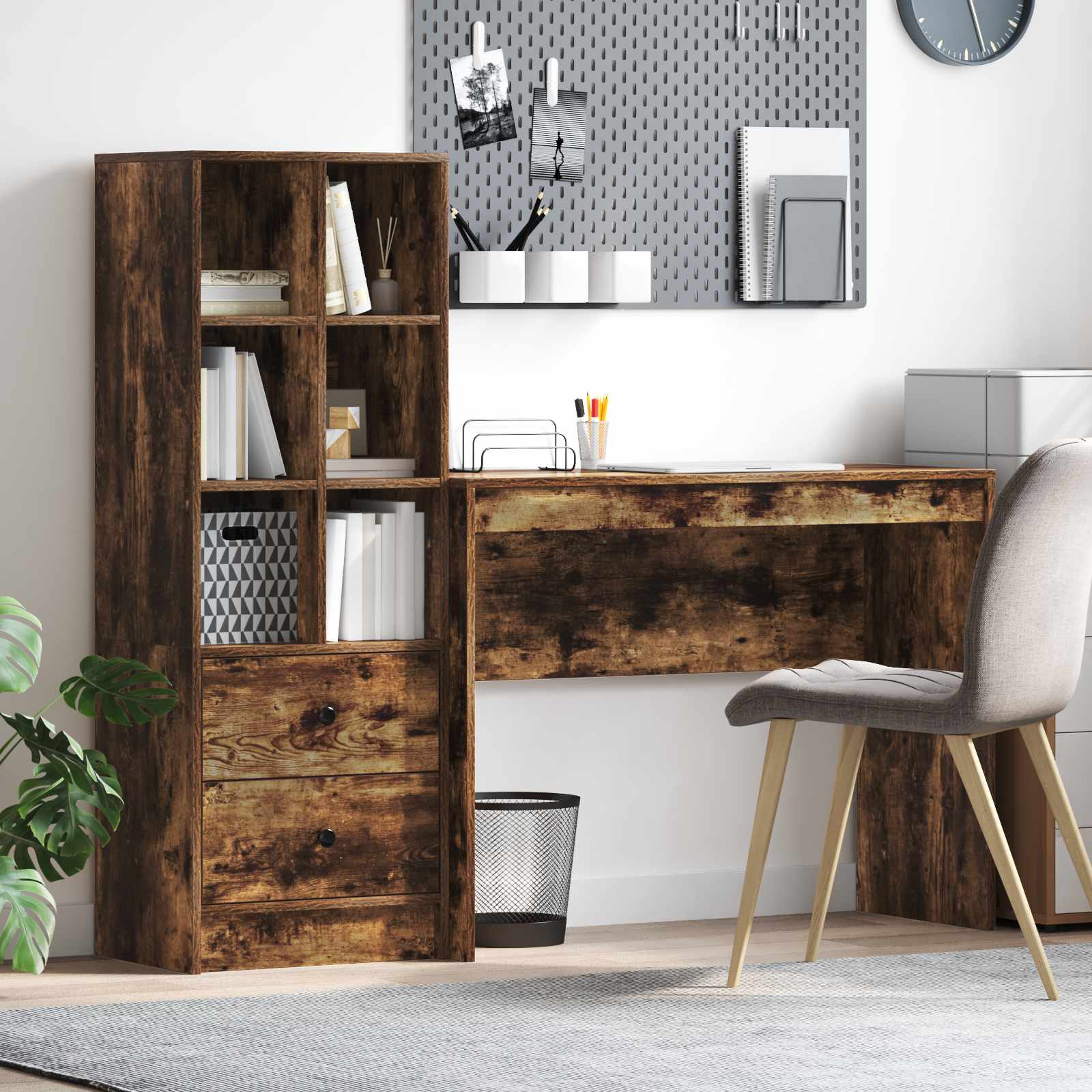 Bureau met lade met plank met opslag 2 pcs Gerookt eiken is nu te koop bij PeponiXL, paradijselijk wonen!