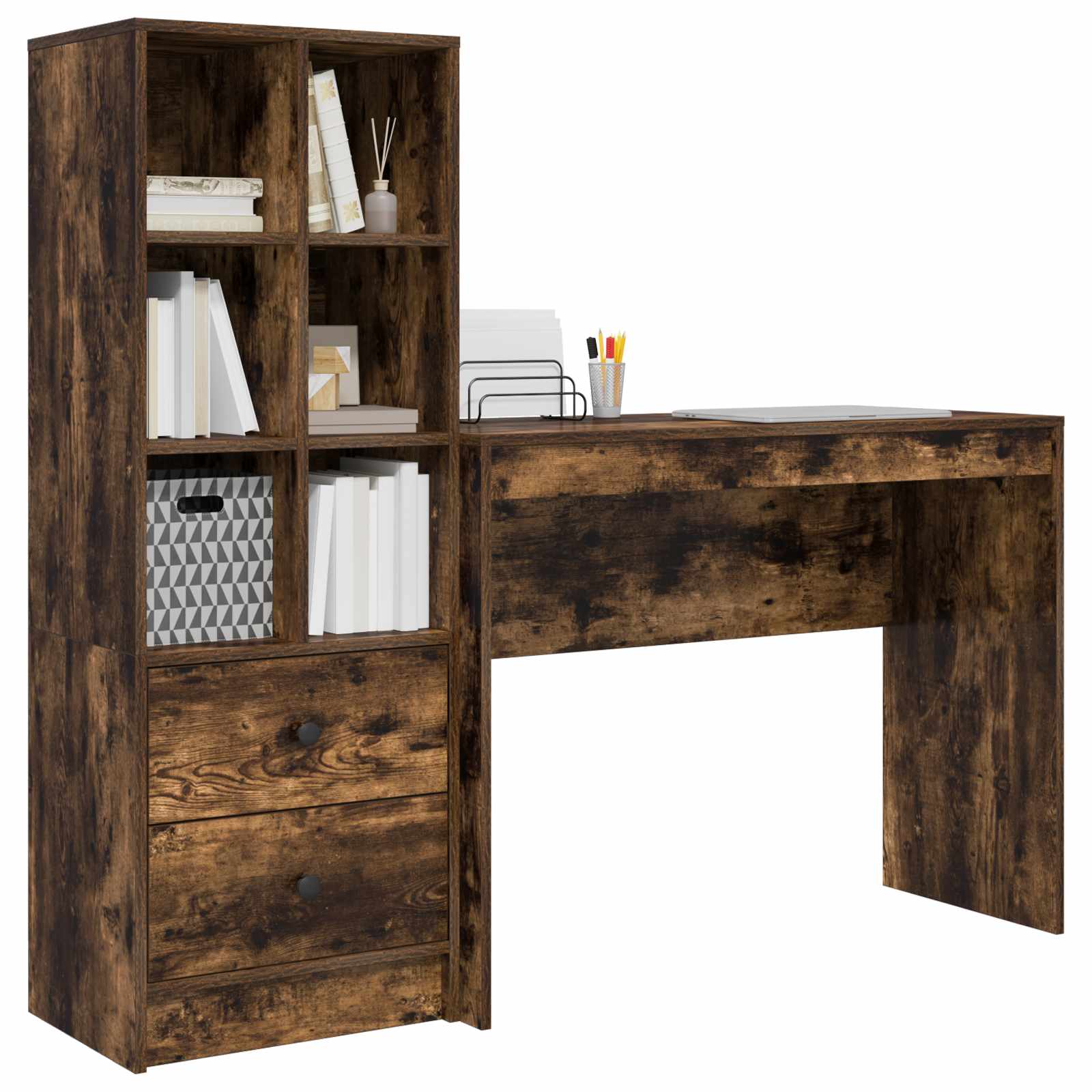 Bureau met lade met plank met opslag 2 pcs Gerookt eiken is nu te koop bij PeponiXL, paradijselijk wonen!