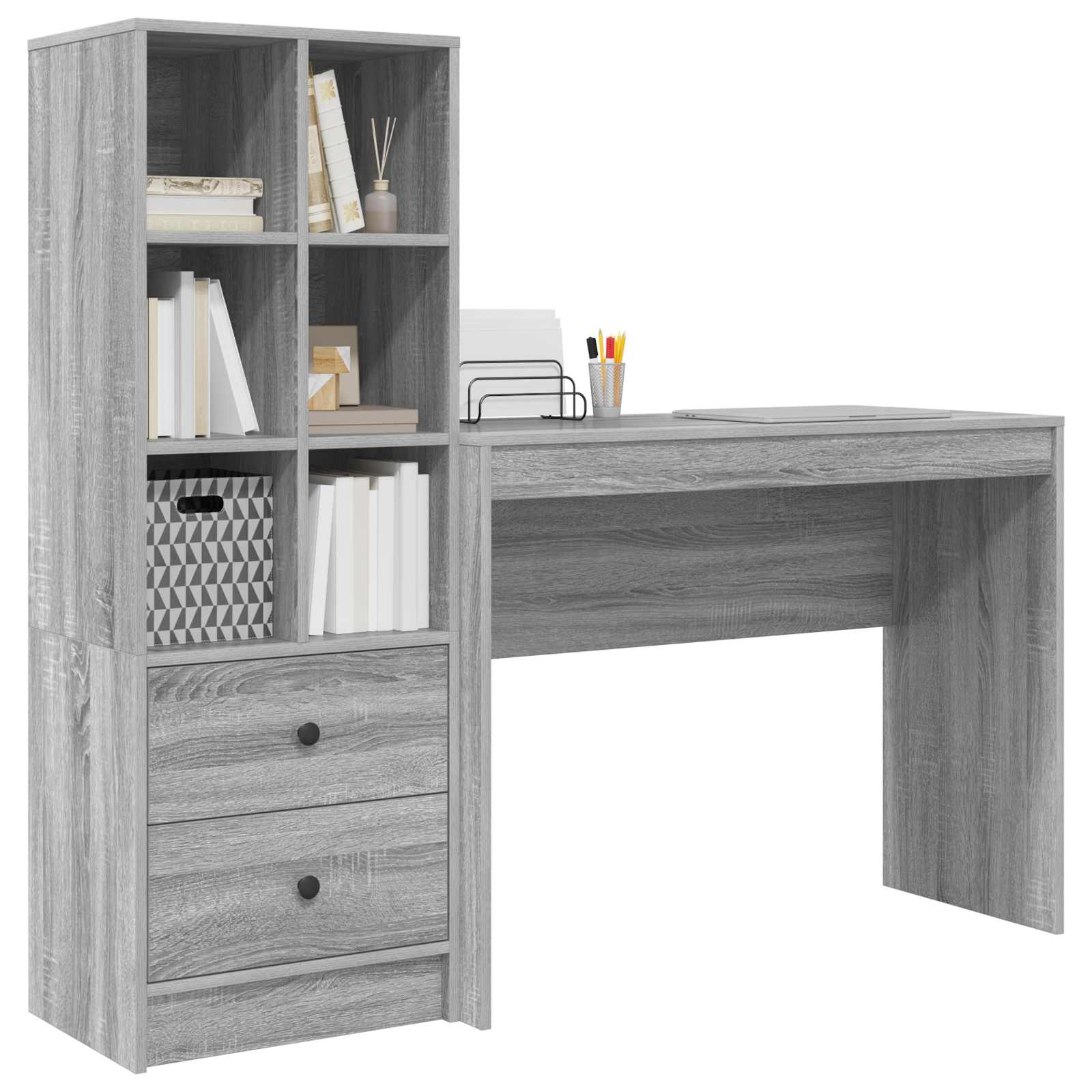 Bureau met lade met plank met opslag 2 pcs Grijs Sonoma is nu te koop bij PeponiXL, paradijselijk wonen!