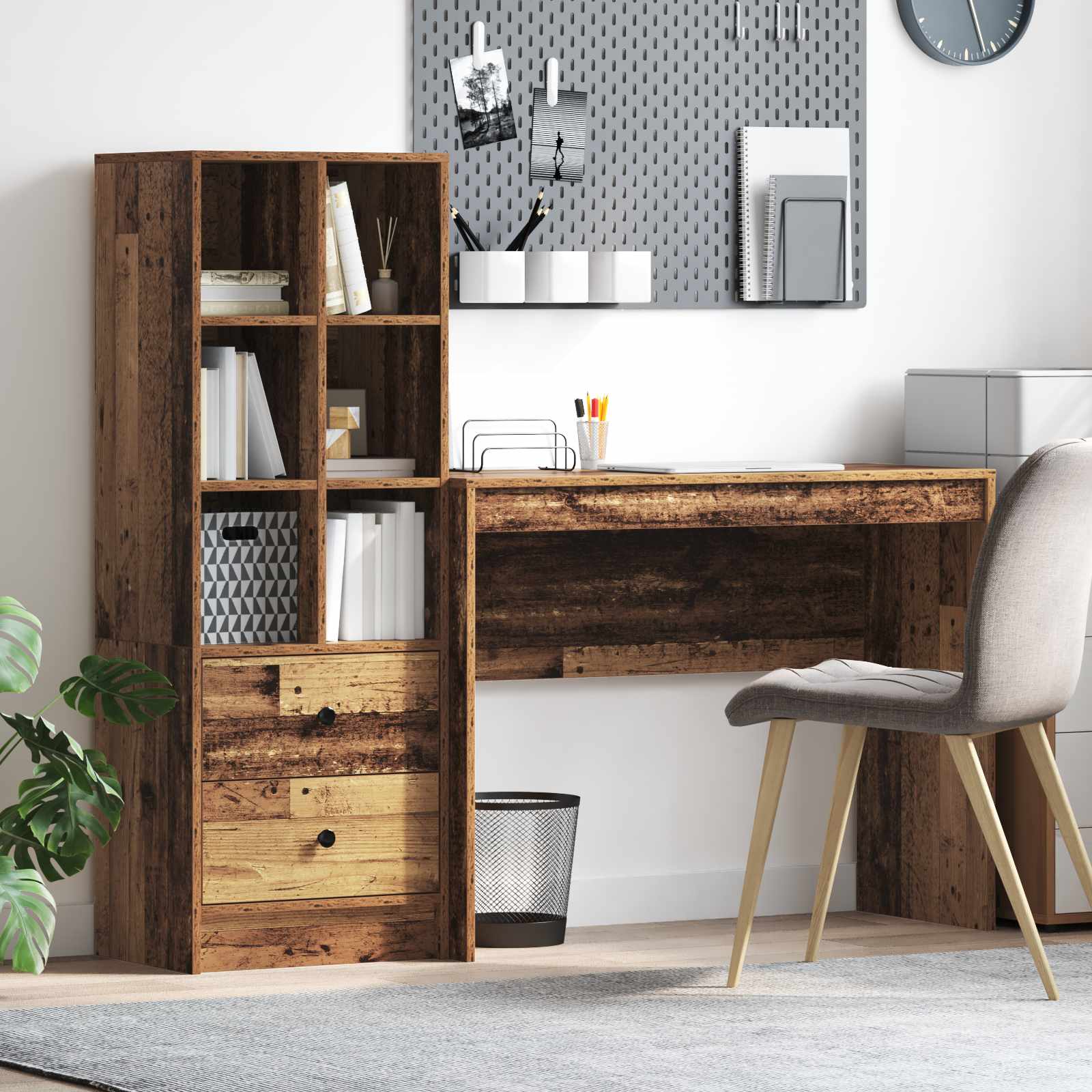 Bureau met lade met plank met opslag 2 pcs Oudhout is nu te koop bij PeponiXL, paradijselijk wonen!