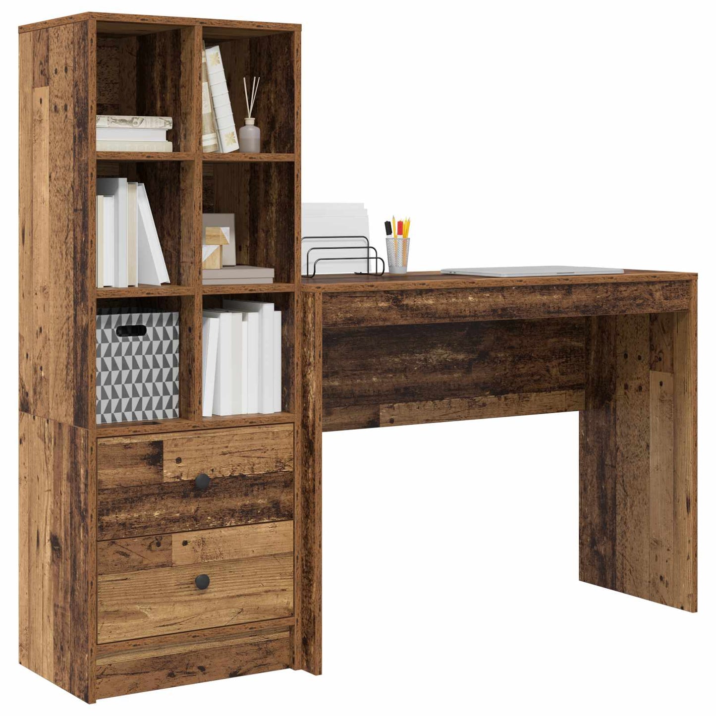 Bureau met lade met plank met opslag 2 pcs Oudhout is nu te koop bij PeponiXL, paradijselijk wonen!