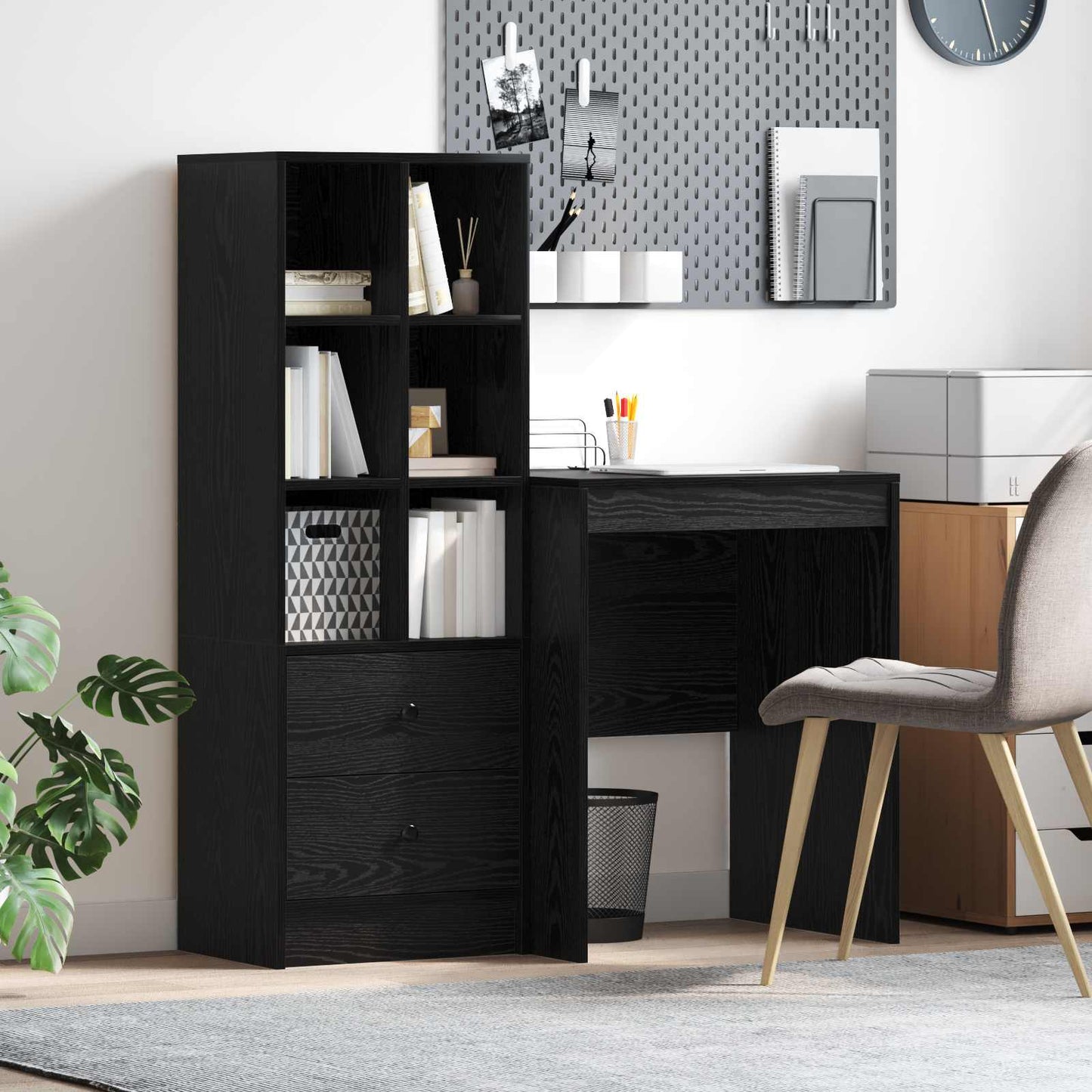 Bureau met lade met plank met opslag 2 pcs Zwart Eiken is nu te koop bij PeponiXL, paradijselijk wonen!