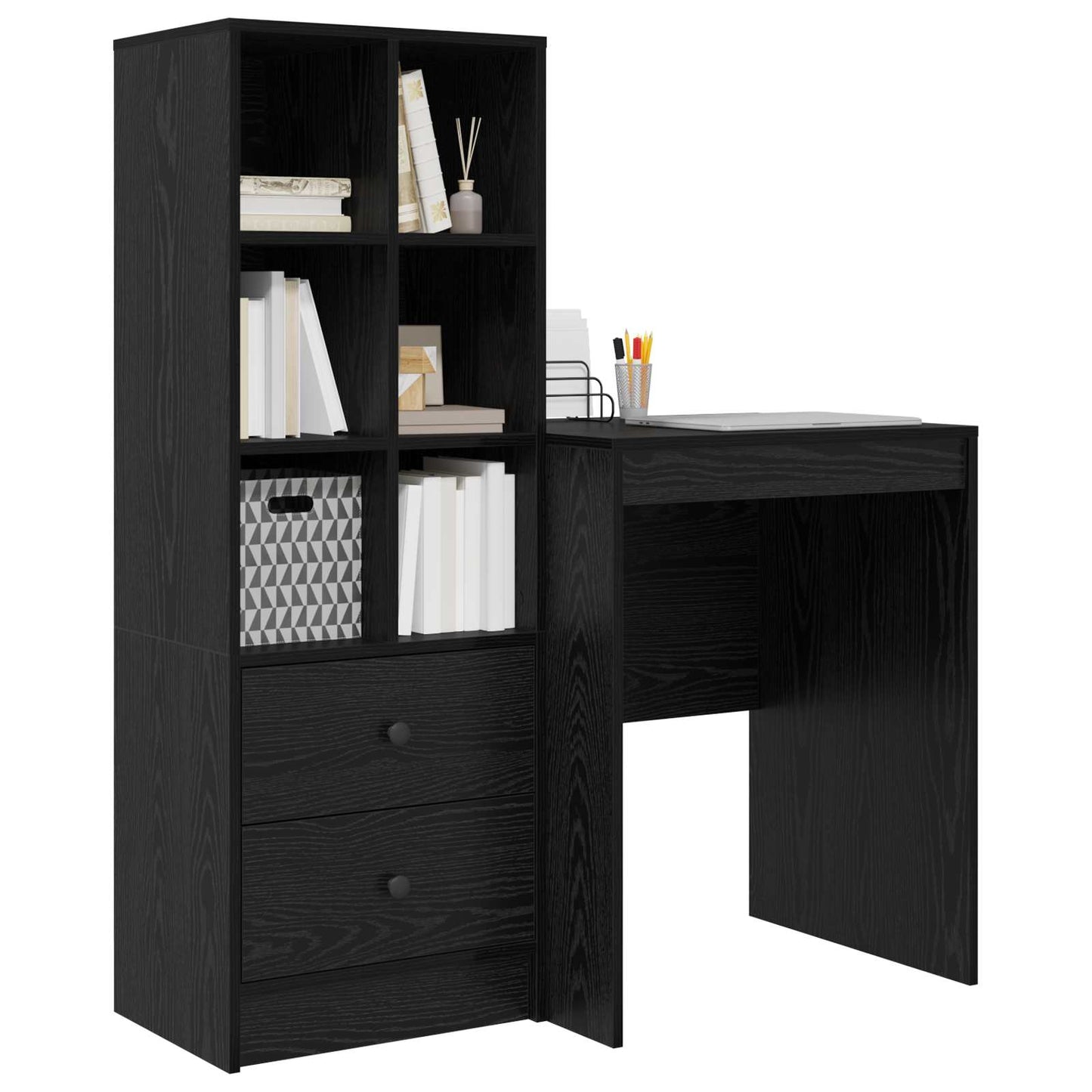 Bureau met lade met plank met opslag 2 pcs Zwart Eiken is nu te koop bij PeponiXL, paradijselijk wonen!