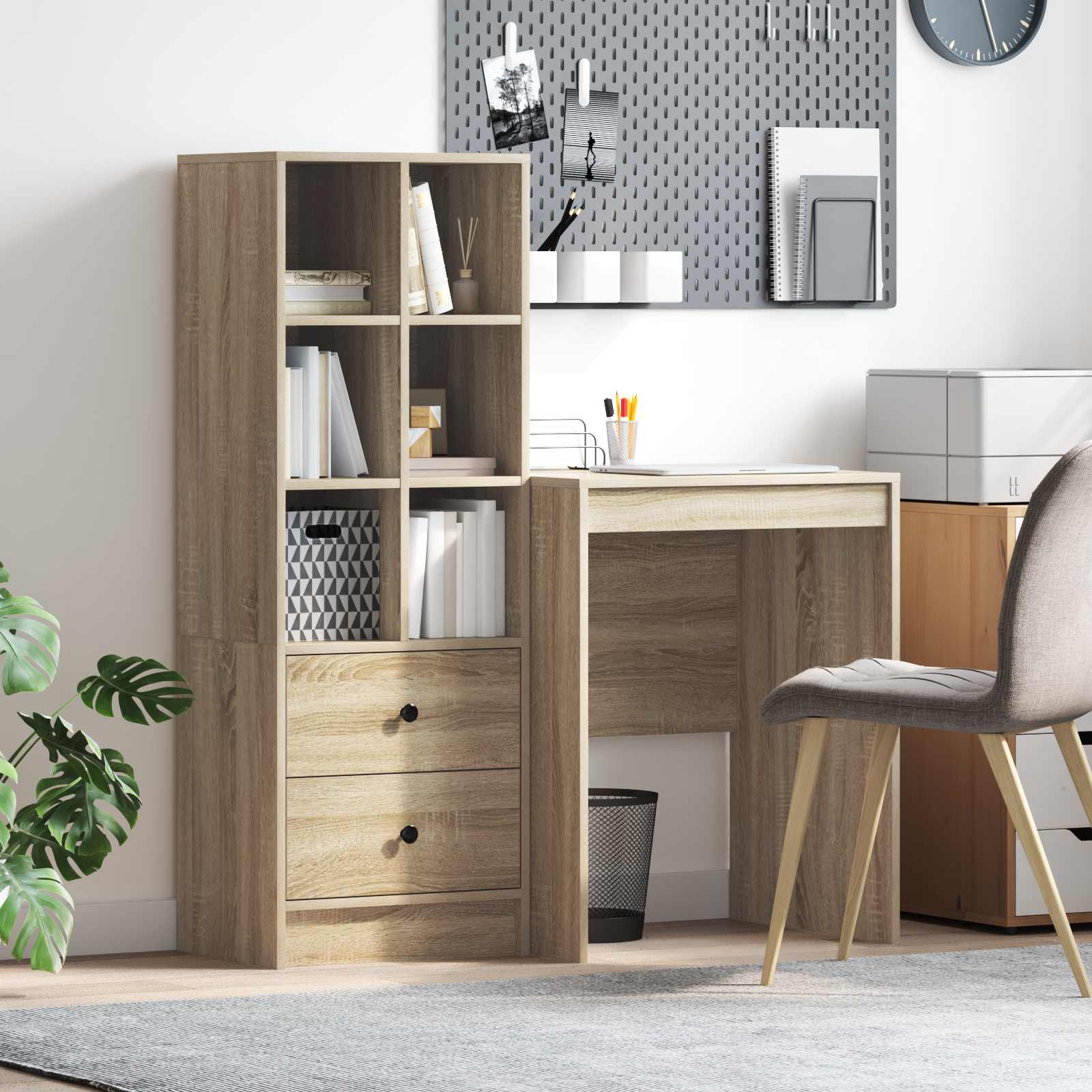 Bureau met lade met plank met opslag 2 pcs Sonoma Eiken is nu te koop bij PeponiXL, paradijselijk wonen!