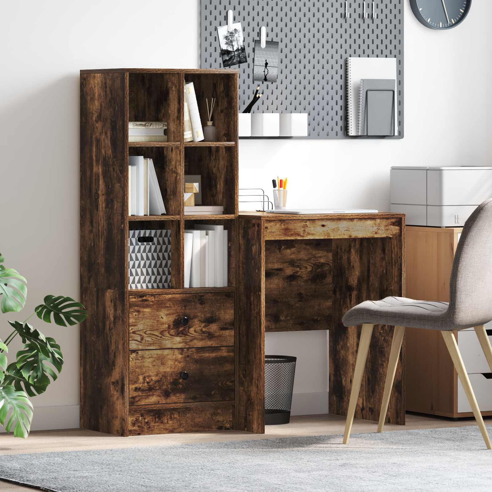 Bureau met lade met plank met opslag 2 pcs Gerookt eiken is nu te koop bij PeponiXL, paradijselijk wonen!