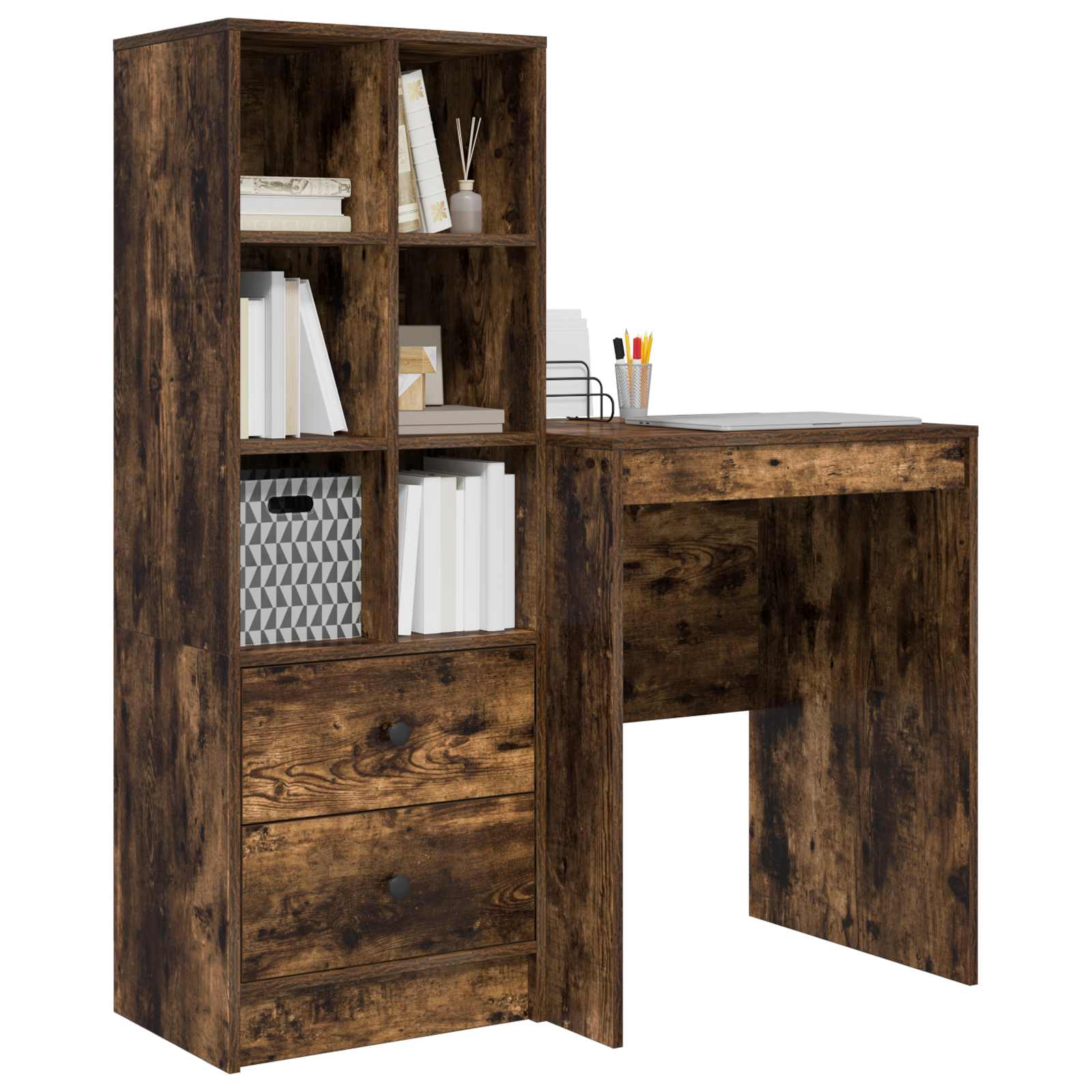 Bureau met lade met plank met opslag 2 pcs Gerookt eiken is nu te koop bij PeponiXL, paradijselijk wonen!
