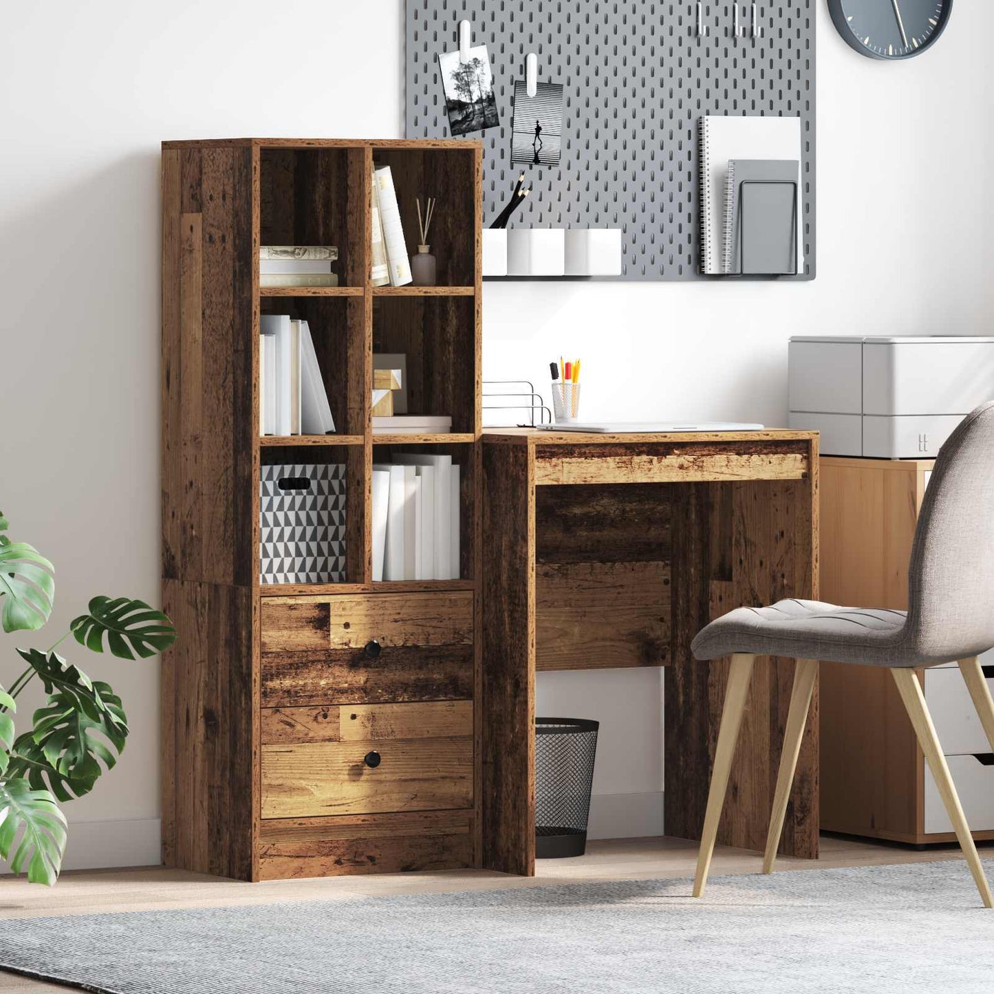 Bureau met lade met plank met opslag 2 pcs Oudhout is nu te koop bij PeponiXL, paradijselijk wonen!