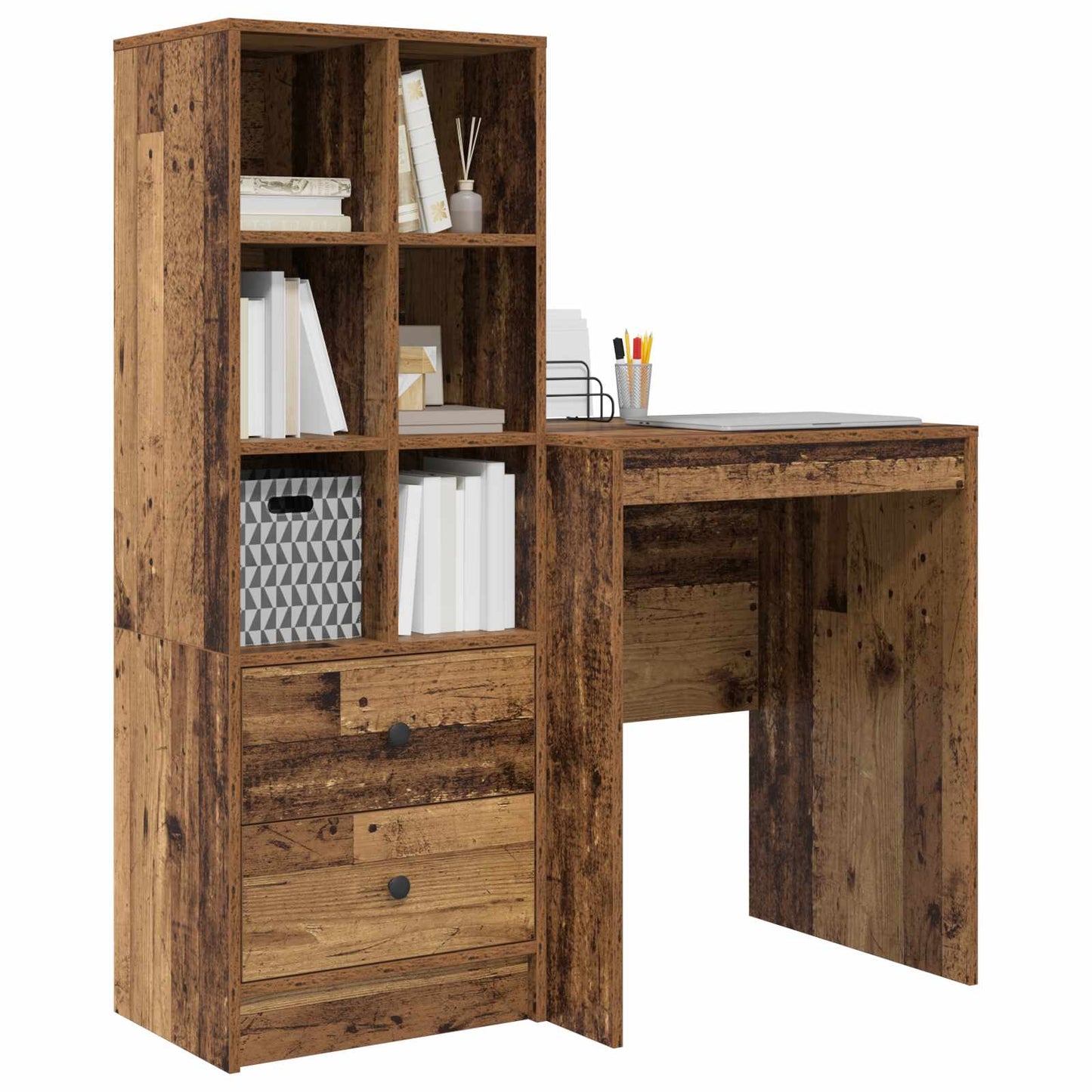Bureau met lade met plank met opslag 2 pcs Oudhout is nu te koop bij PeponiXL, paradijselijk wonen!