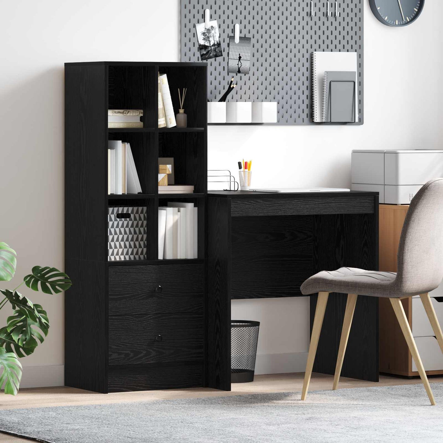 Bureau met lade met plank met opslag 2 pcs Zwart Eiken is nu te koop bij PeponiXL, paradijselijk wonen!