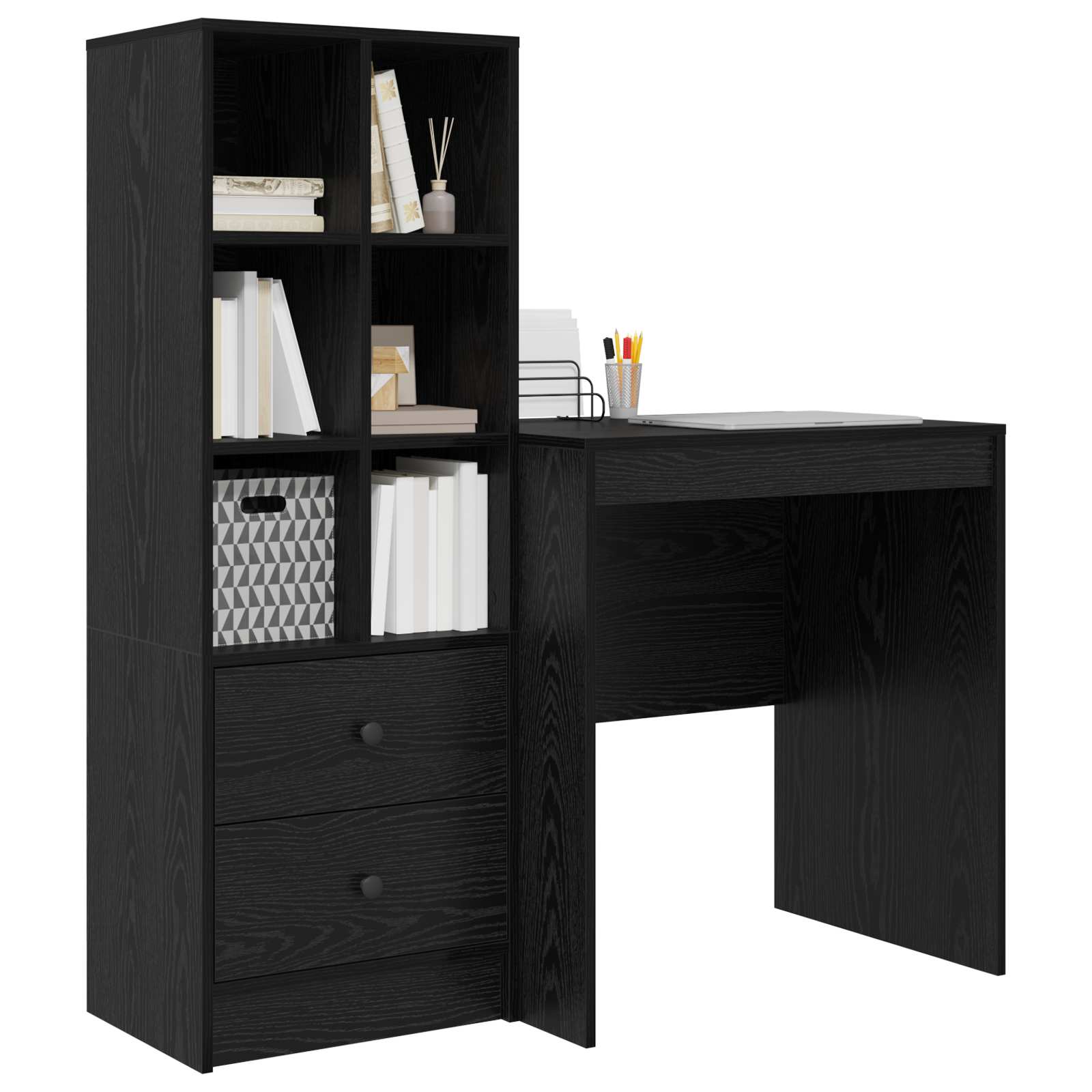 Bureau met lade met plank met opslag 2 pcs Zwart Eiken is nu te koop bij PeponiXL, paradijselijk wonen!