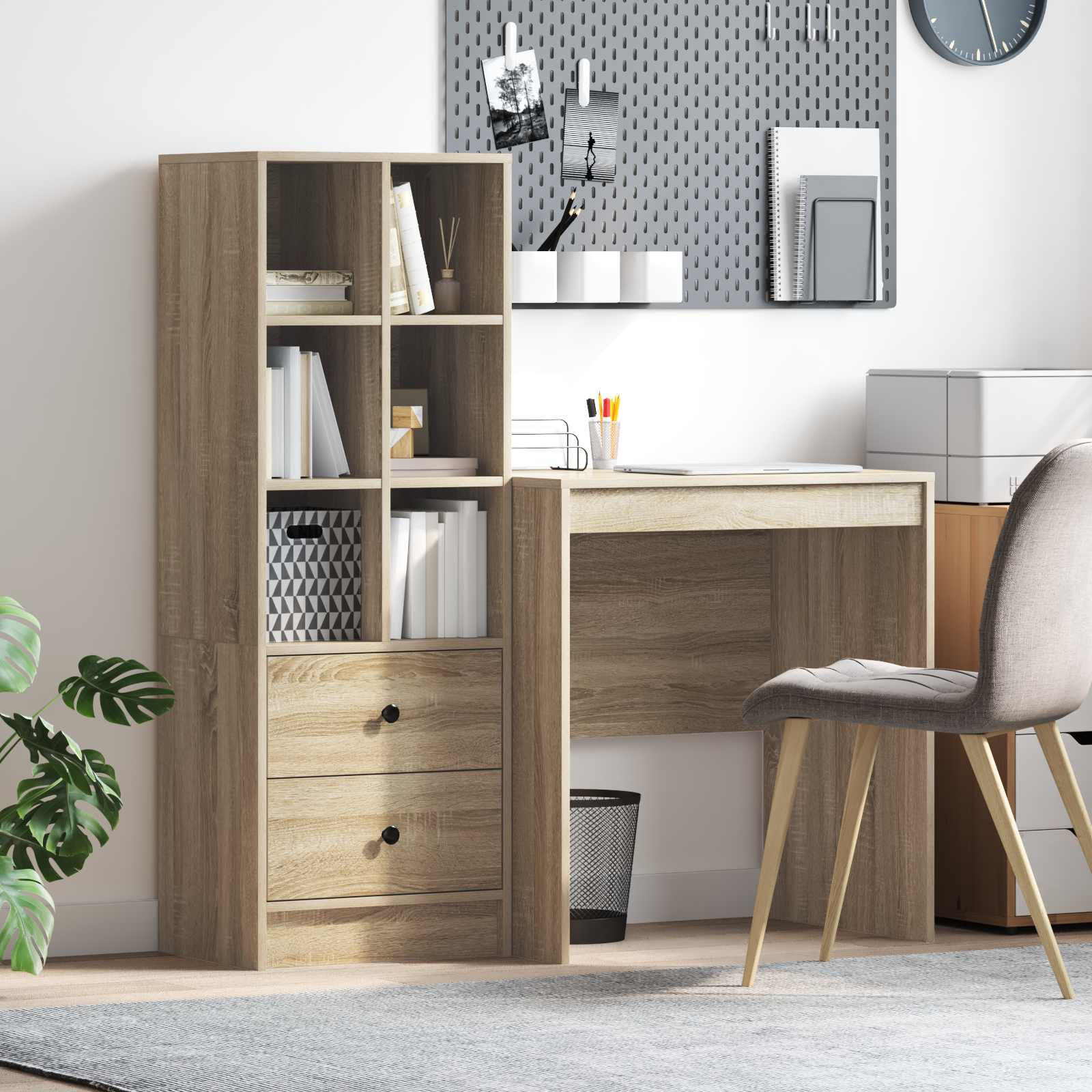 Bureau met lade met plank met opslag 2 pcs Sonoma Eiken is nu te koop bij PeponiXL, paradijselijk wonen!