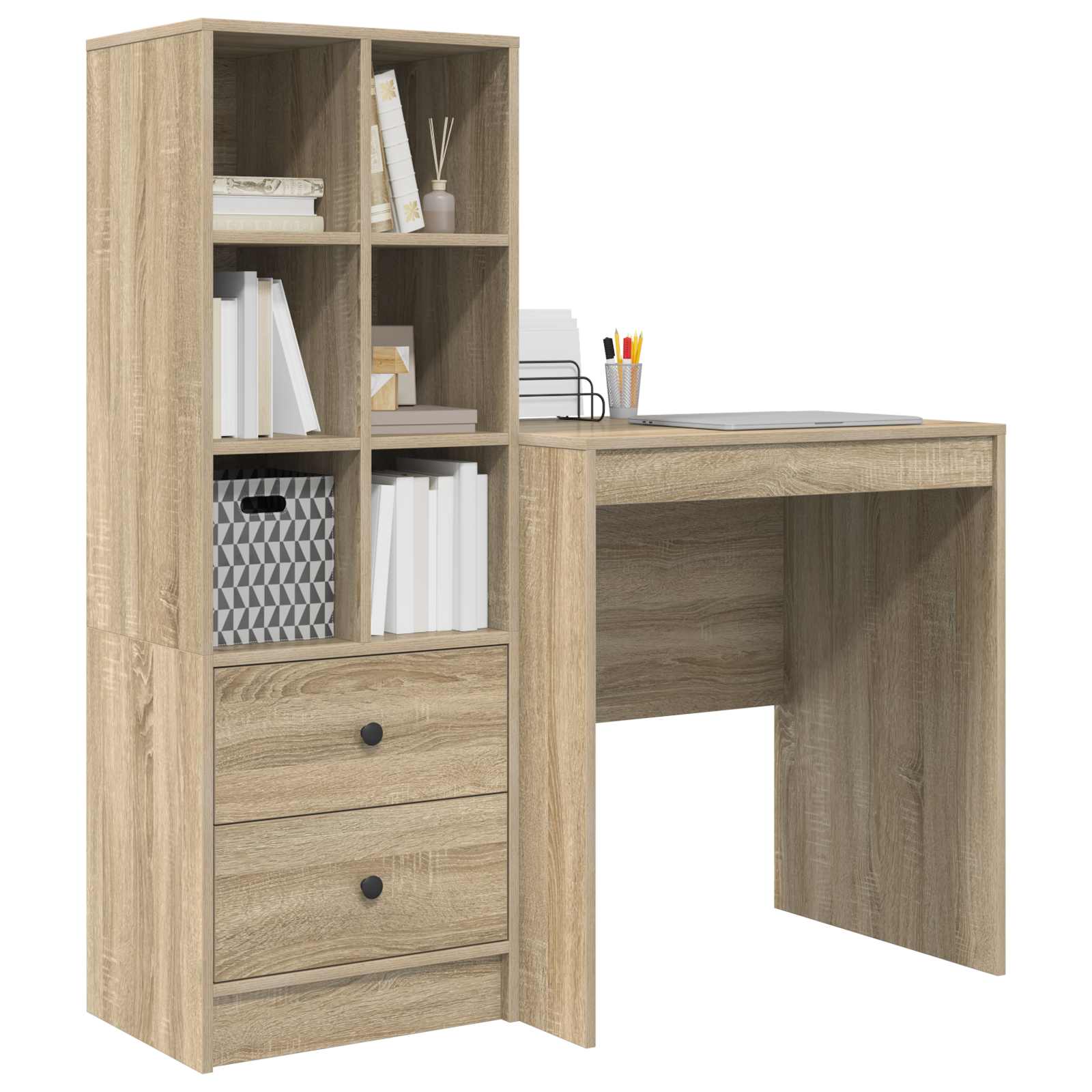 Bureau met lade met plank met opslag 2 pcs Sonoma Eiken is nu te koop bij PeponiXL, paradijselijk wonen!