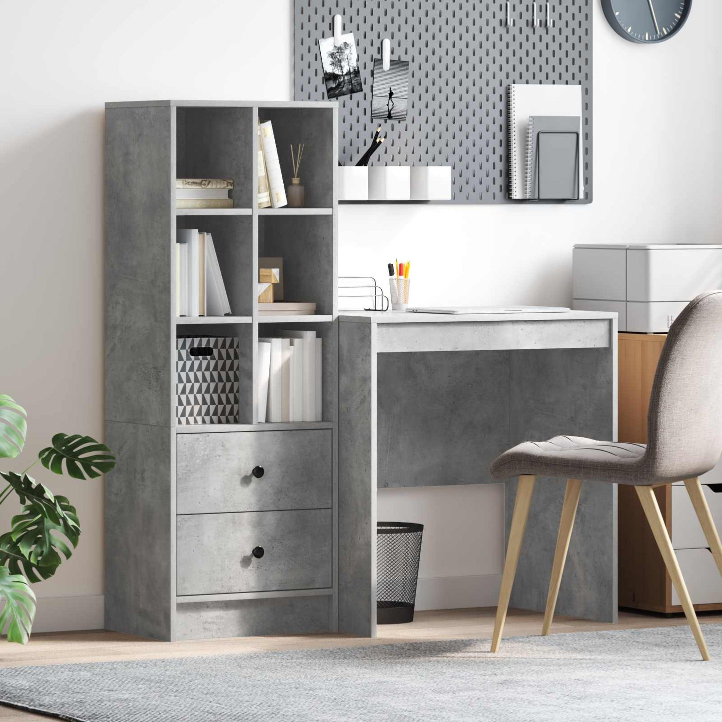 Bureau met lade met plank met opslag 2 pcs Beton Grijs is nu te koop bij PeponiXL, paradijselijk wonen!