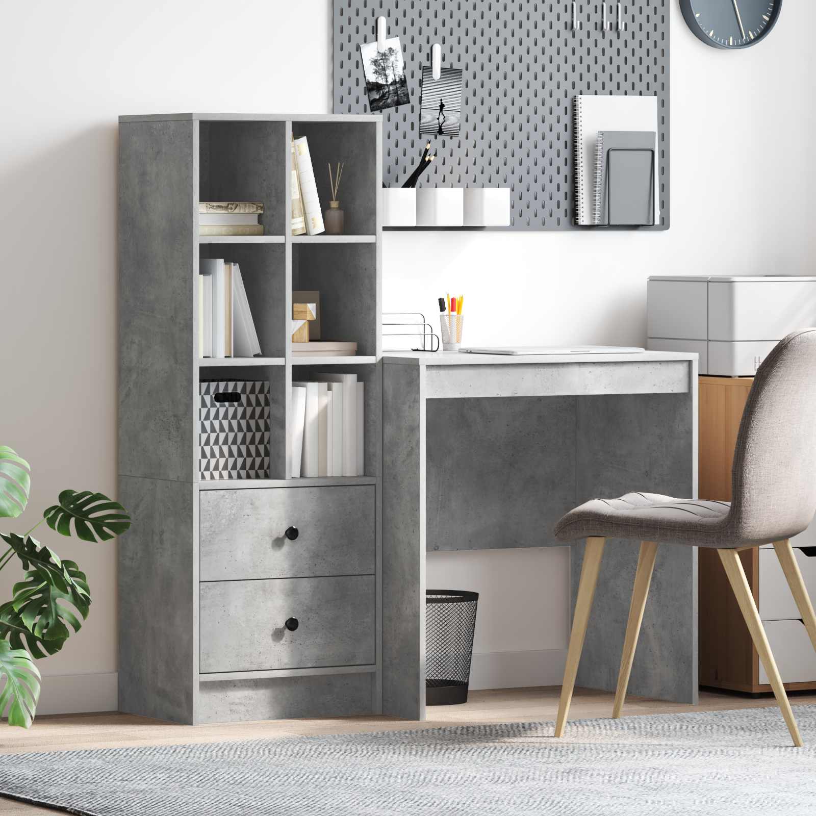 Bureau met lade met plank met opslag 2 pcs Beton Grijs is nu te koop bij PeponiXL, paradijselijk wonen!