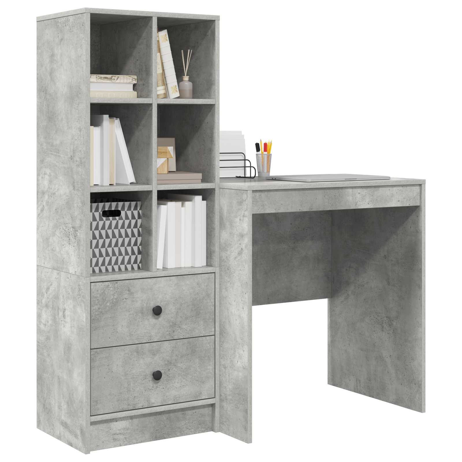 Bureau met lade met plank met opslag 2 pcs Beton Grijs is nu te koop bij PeponiXL, paradijselijk wonen!